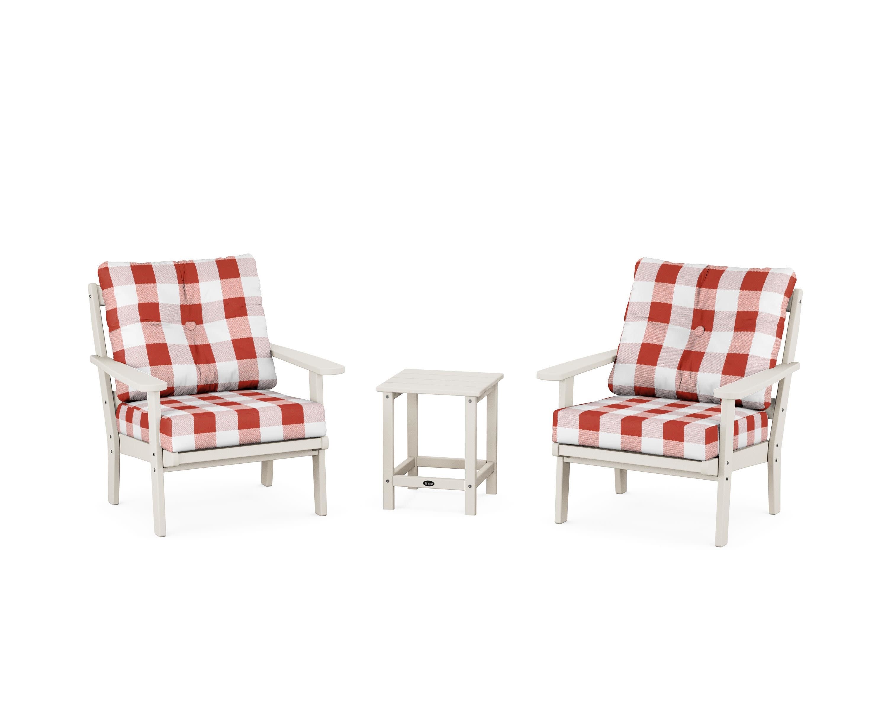 Cape Cod 3-Piece Deep Seating Set in Sand Castle / Buffalo Plaid Crimson