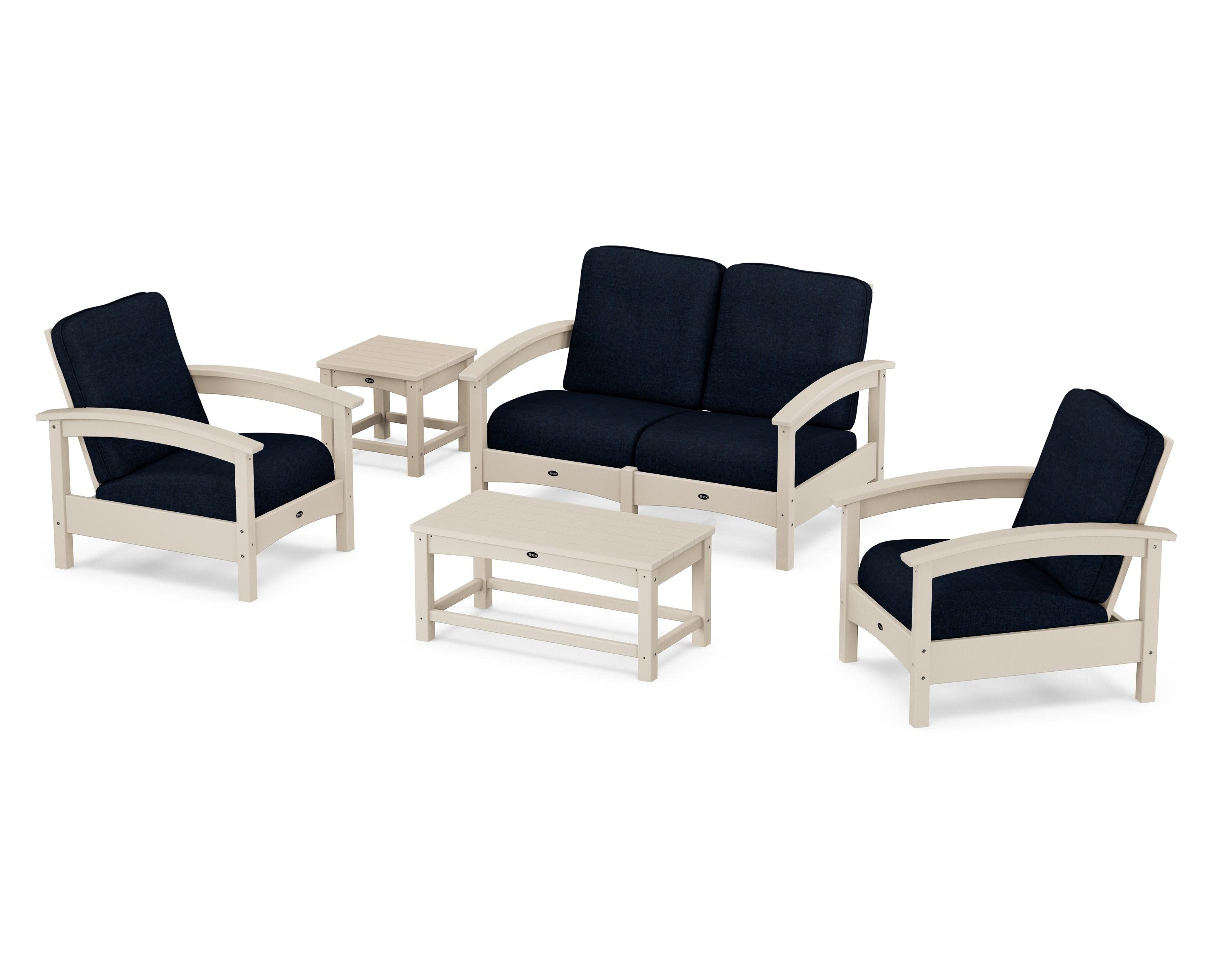 Rockport Club 6-Piece Deep Seating Conversation Set in Sand Castle / Marine Indigo