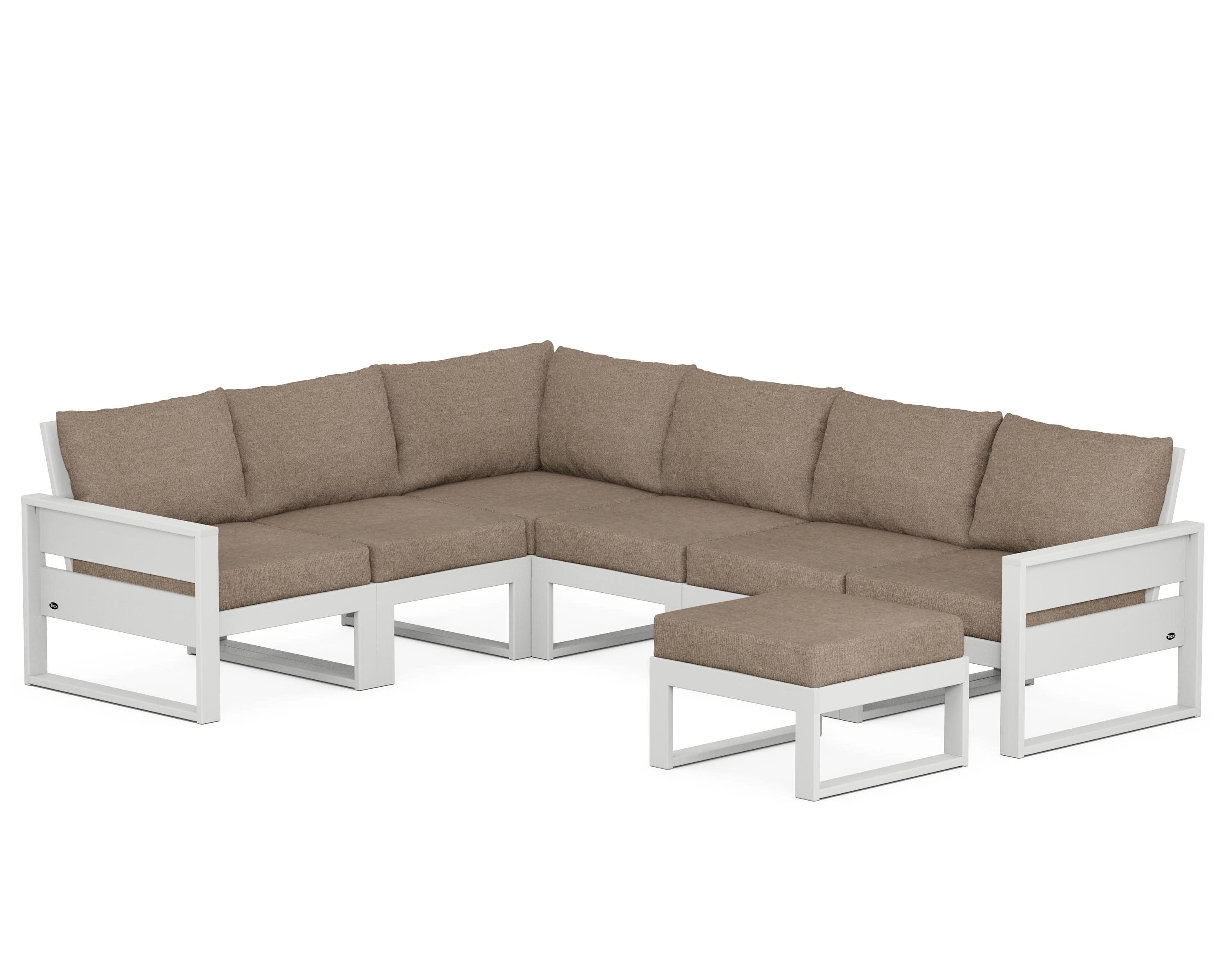 Eastport 6-Piece Sectional with Ottoman in Classic White / Spiced Burlap