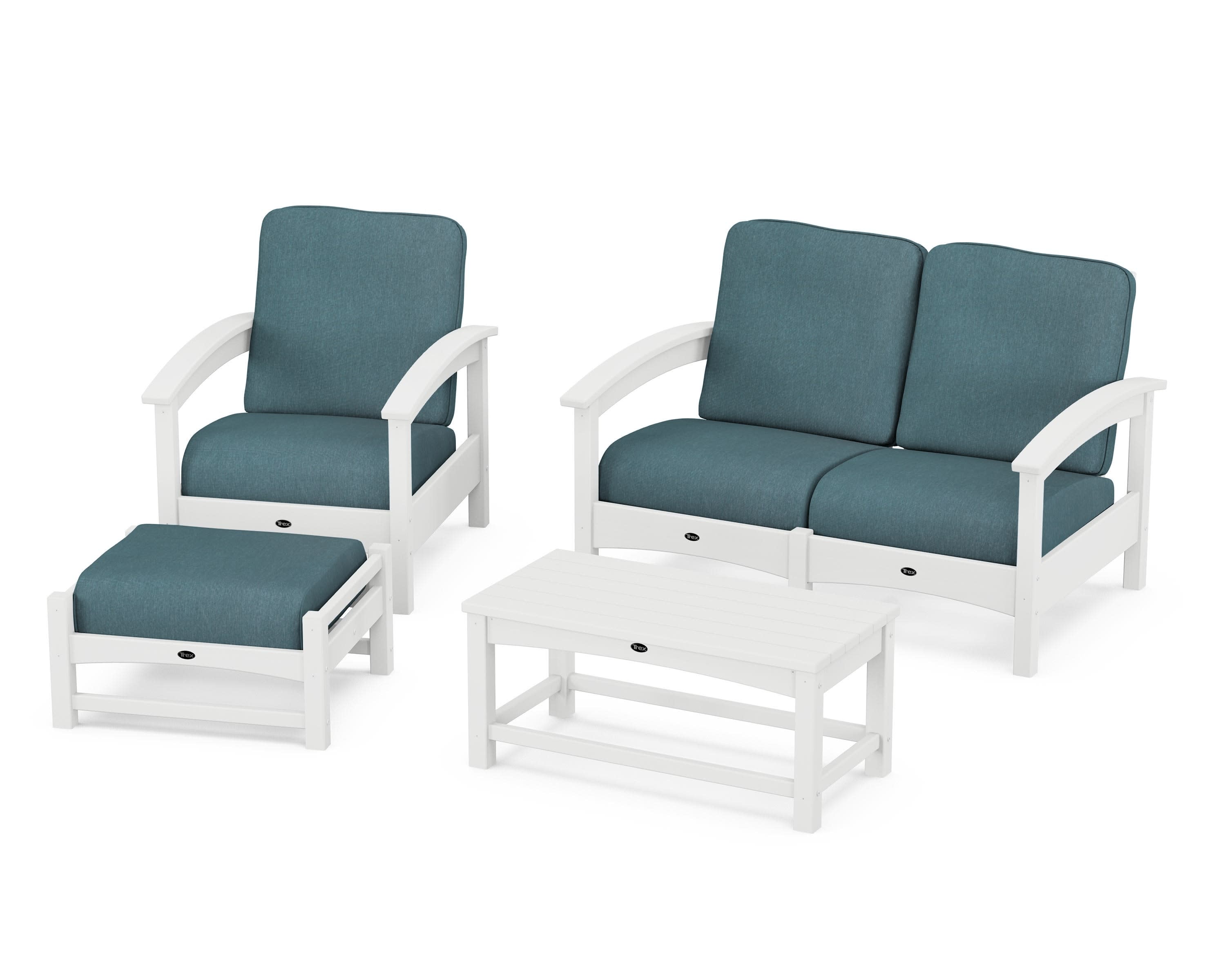 Rockport 4-Piece Deep Seating Conversation Group in Classic White / Ocean Teal
