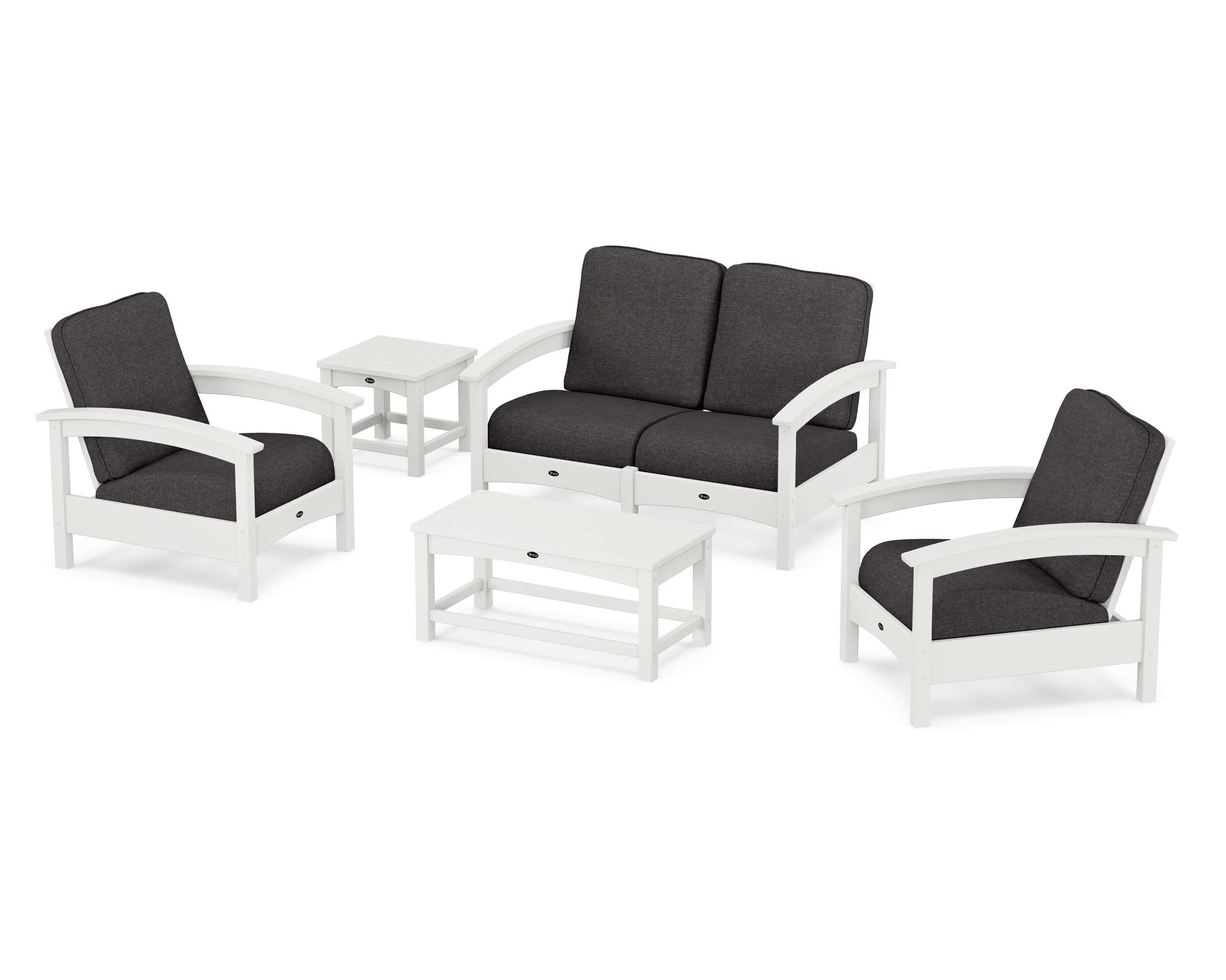 Rockport Club 6-Piece Deep Seating Conversation Set in Classic White / Ash Charcoal