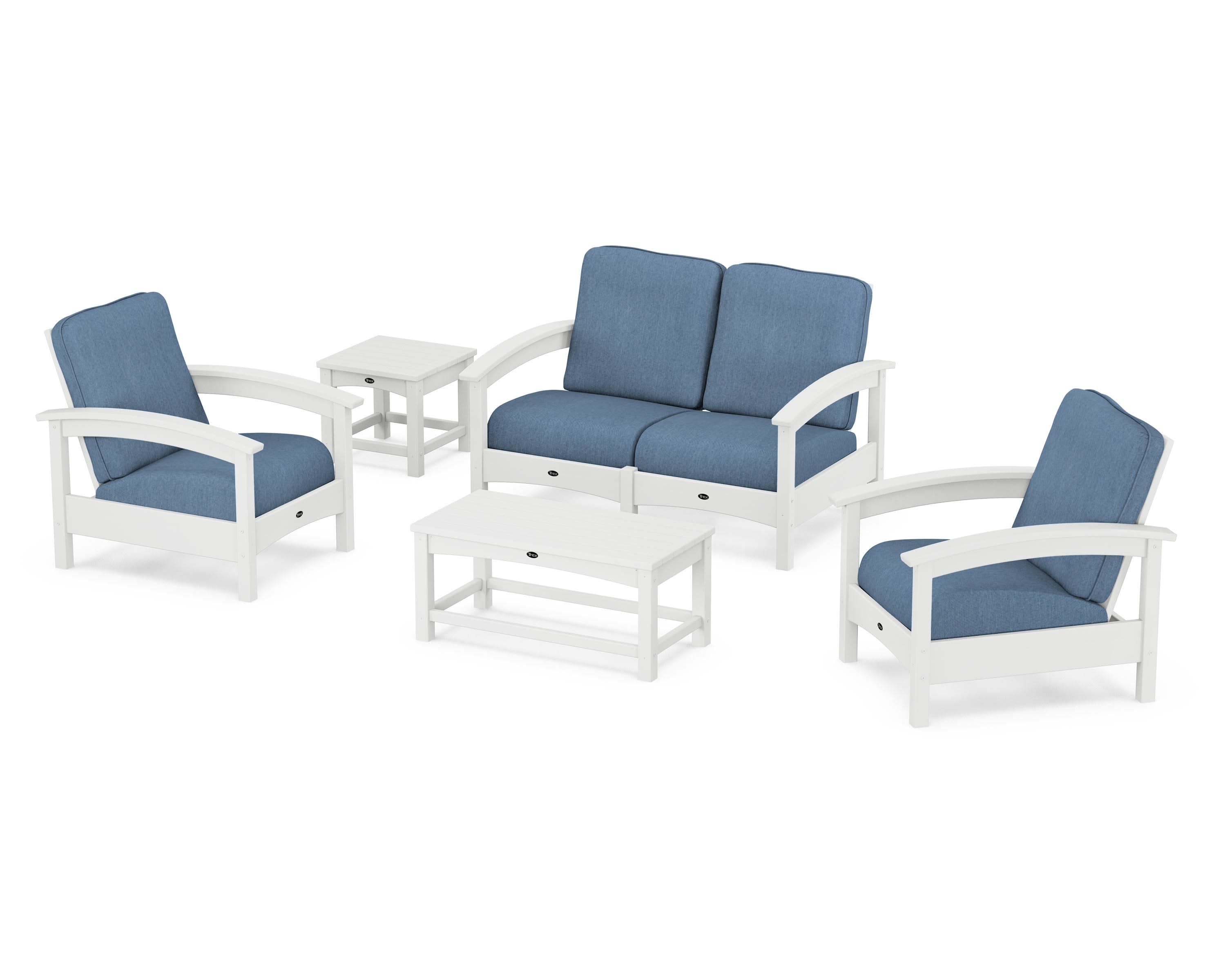 Rockport Club 6-Piece Deep Seating Conversation Set in Classic White / Sky Blue