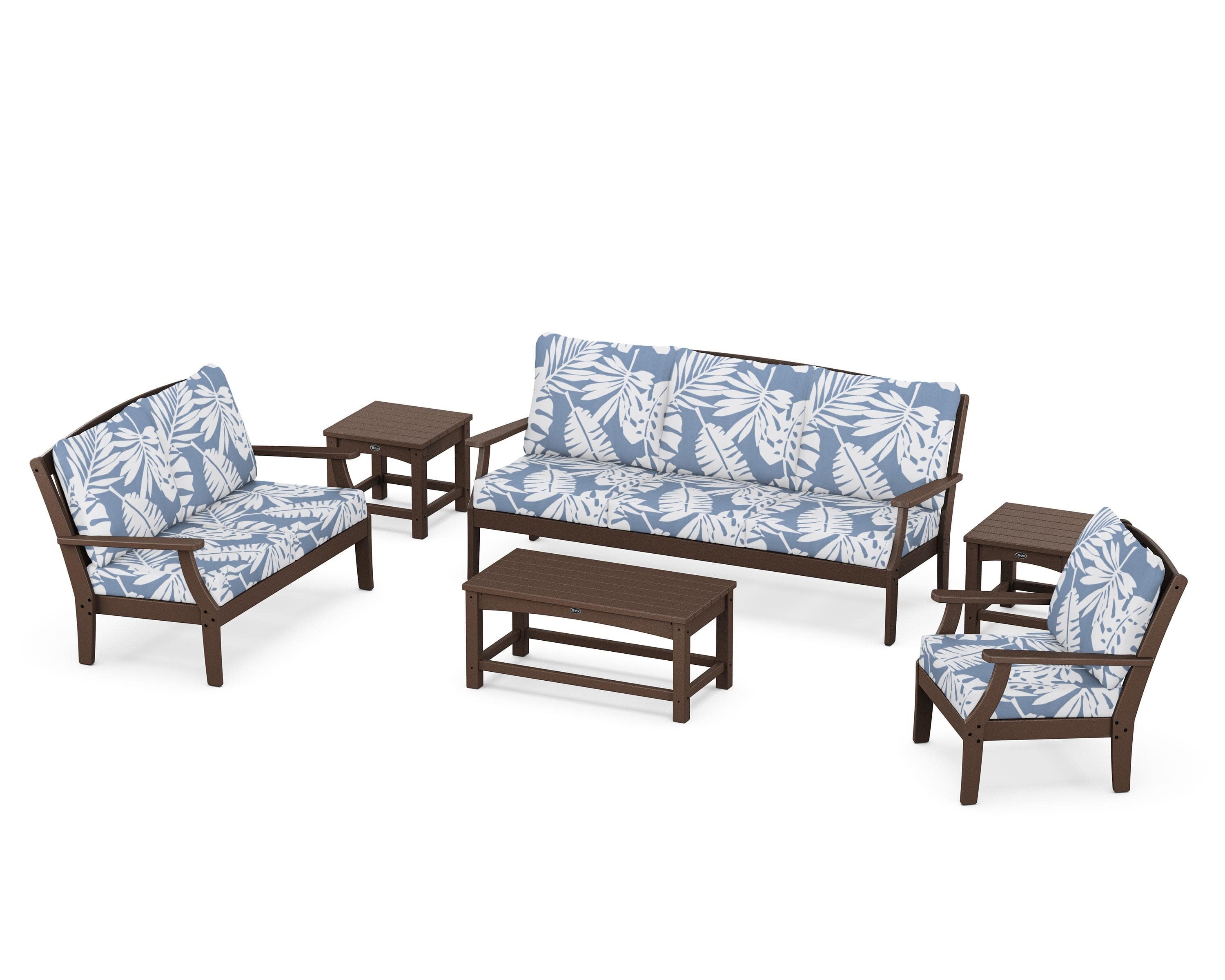 Yacht Club 6-Piece Deep Seating Set in Vintage Lantern / Leaf Sky Blue