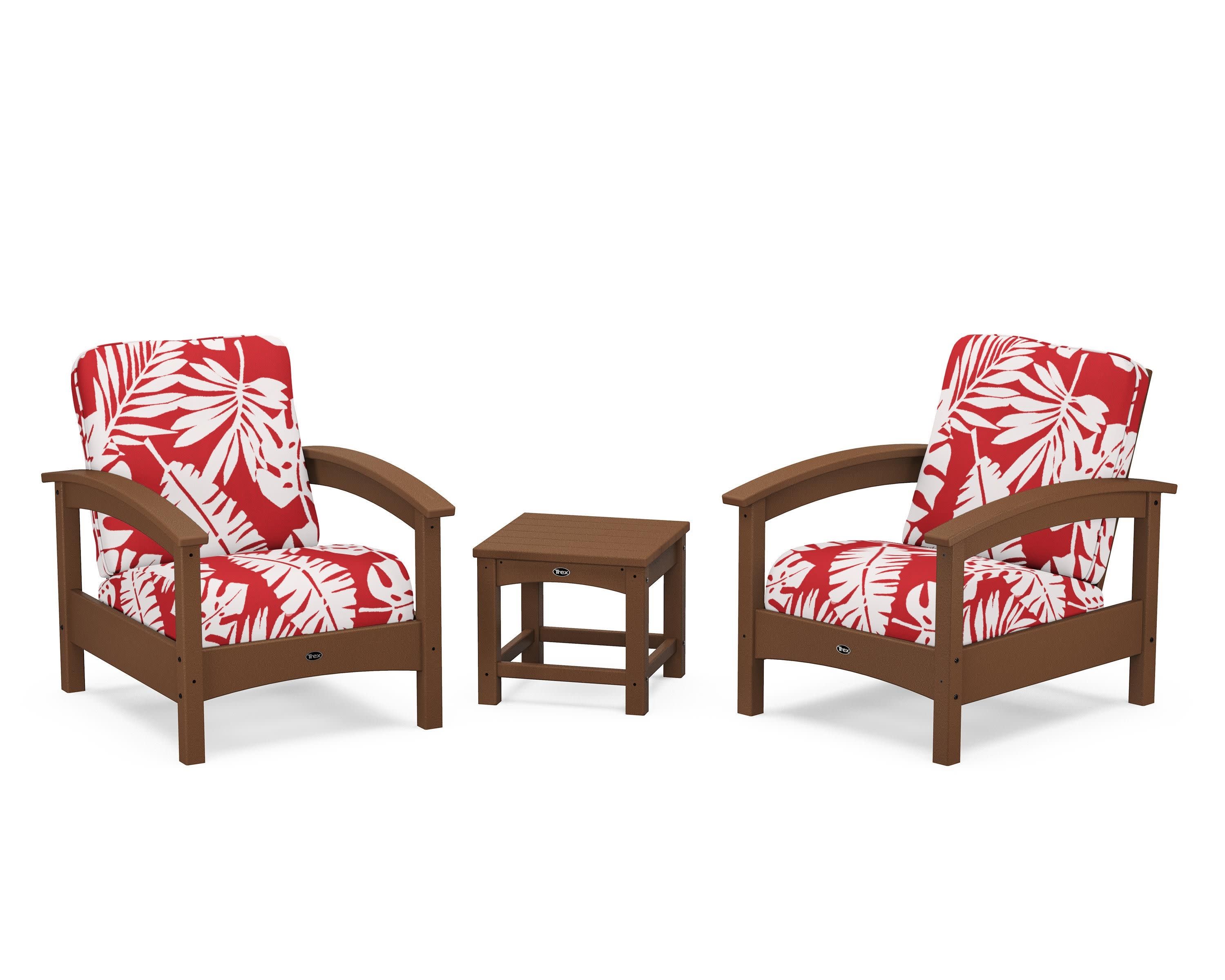 Rockport Club 3-Piece Deep Seating Conversation Set in Tree House / Leaf Crimson
