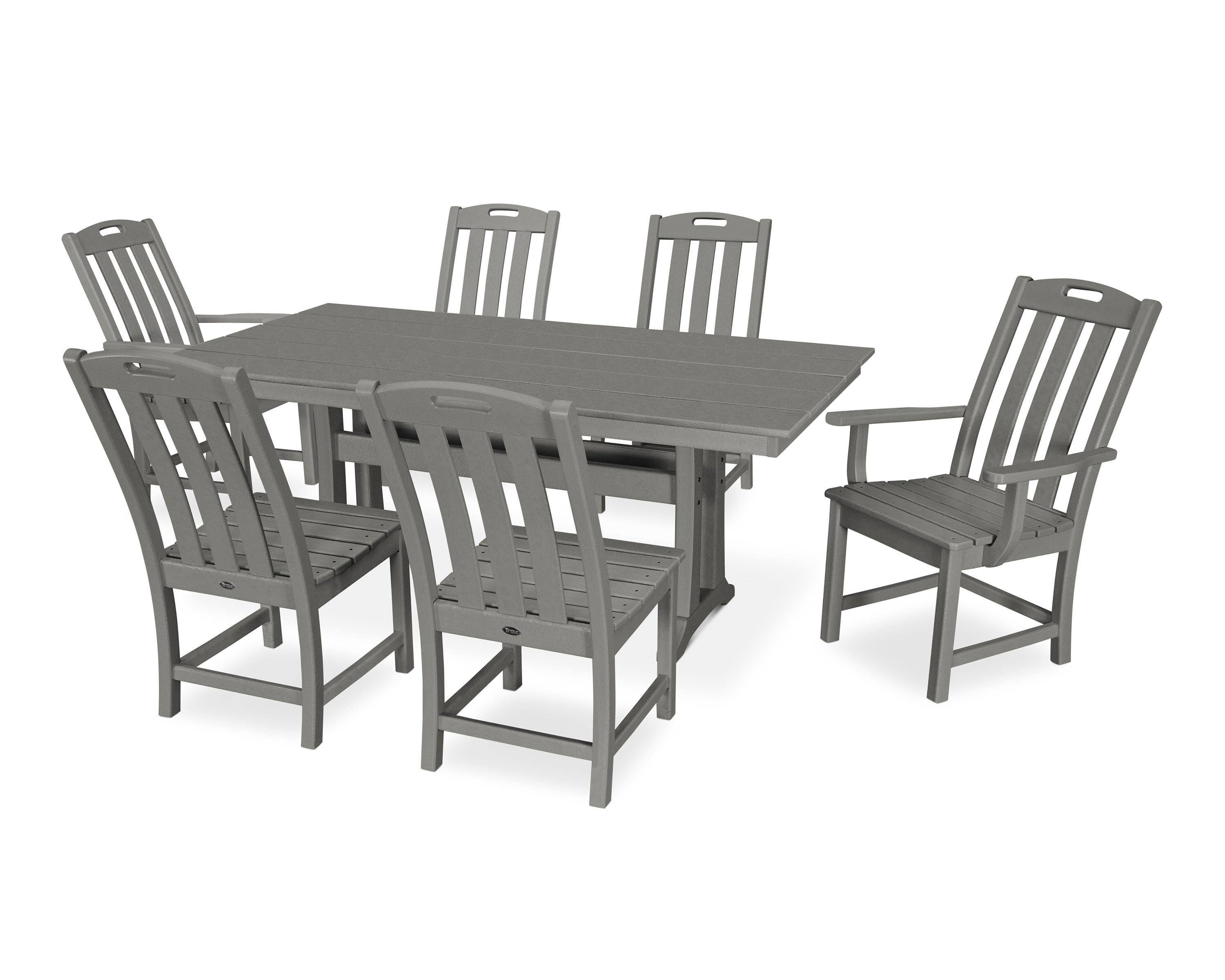 Yacht Club 7-Piece Farmhouse Trestle Dining Set in Stepping Stone