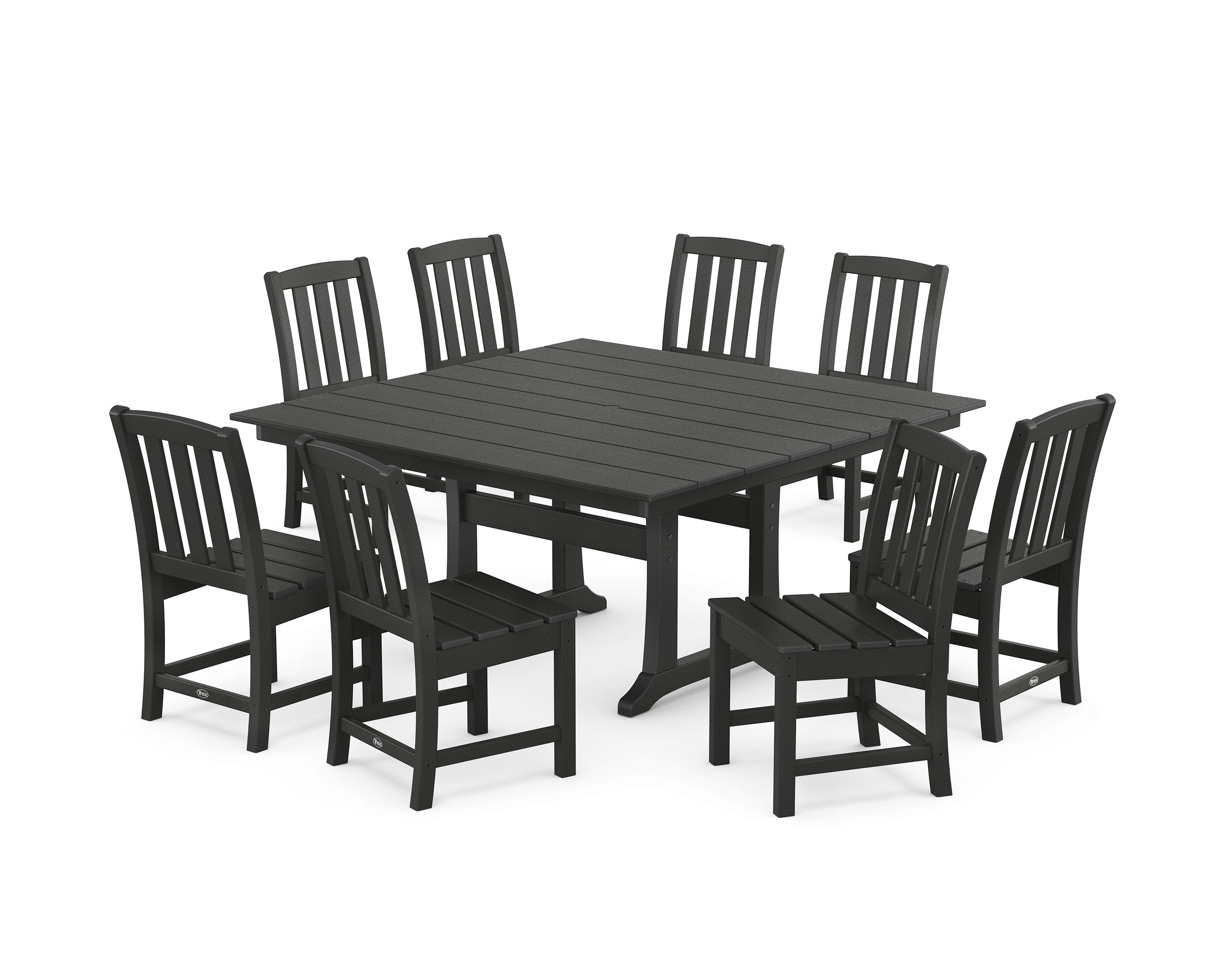 Cape Cod Side Chair 9-Piece Square Farmhouse Dining Set with Trestle Legs in Charcoal Black