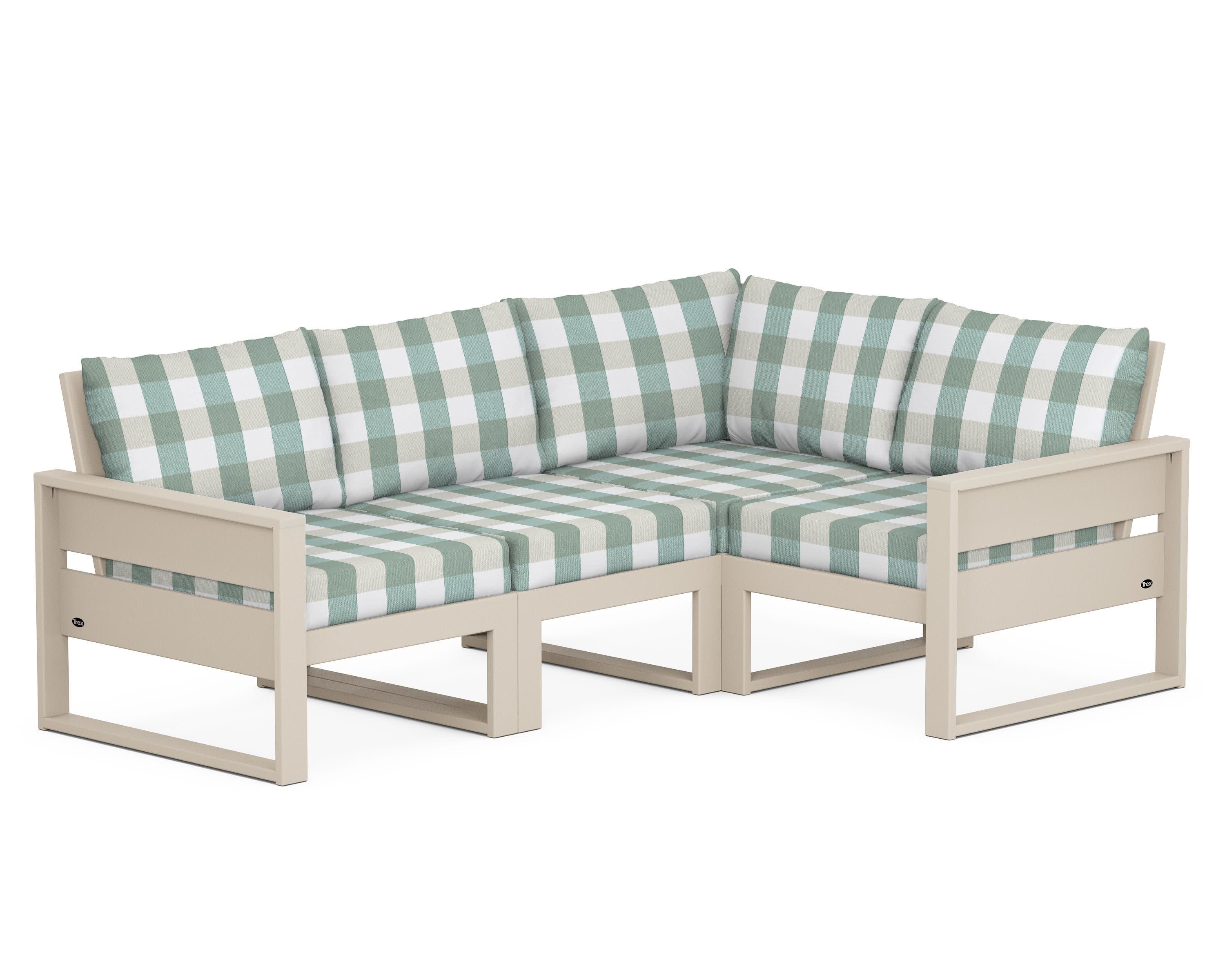 Eastport 4- Piece Sectional in Sand Castle / Buffalo Plaid Glacier Spa