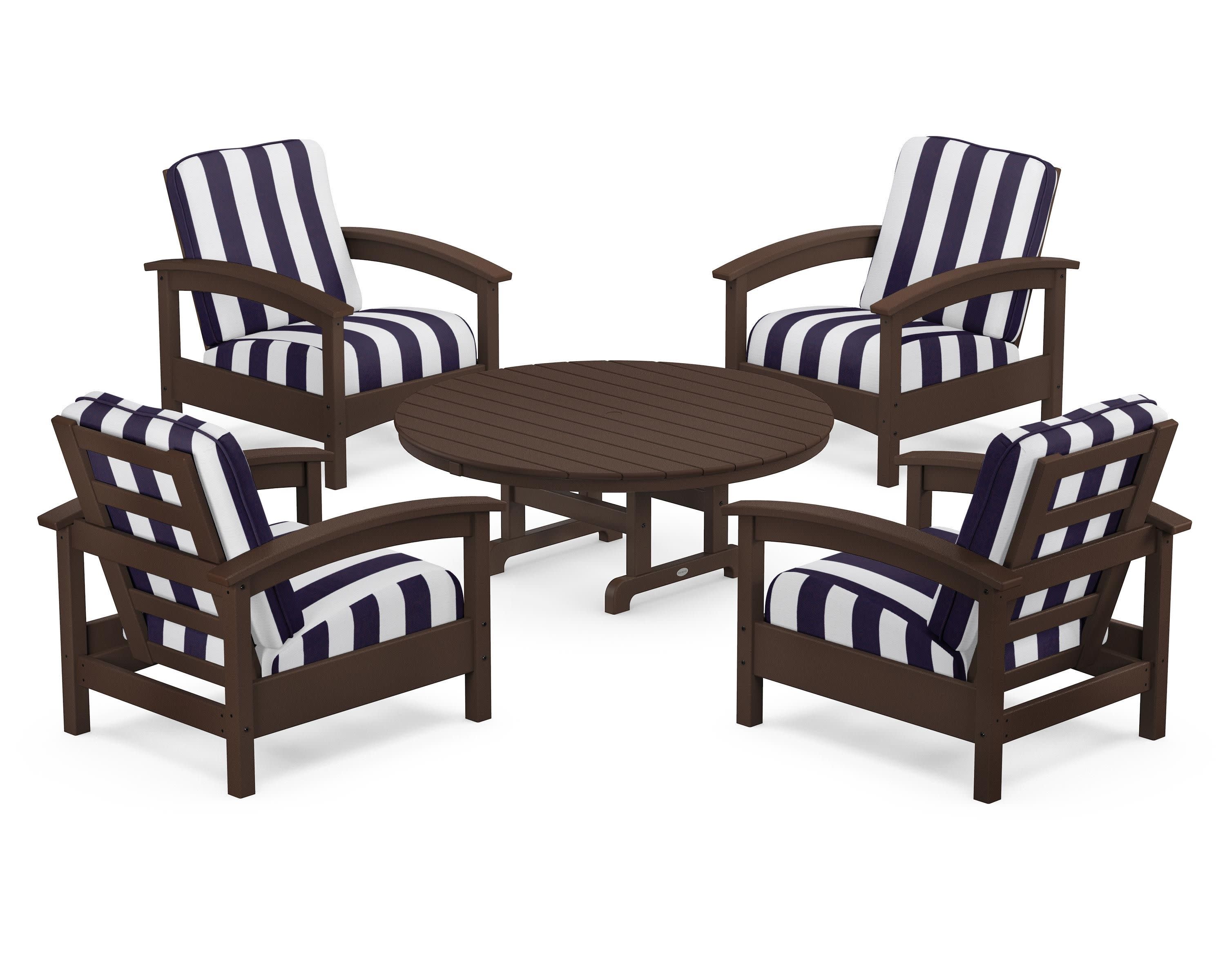Rockport 5-Piece Deep Seating Set in Vintage Lantern / Cabana Stripe Navy