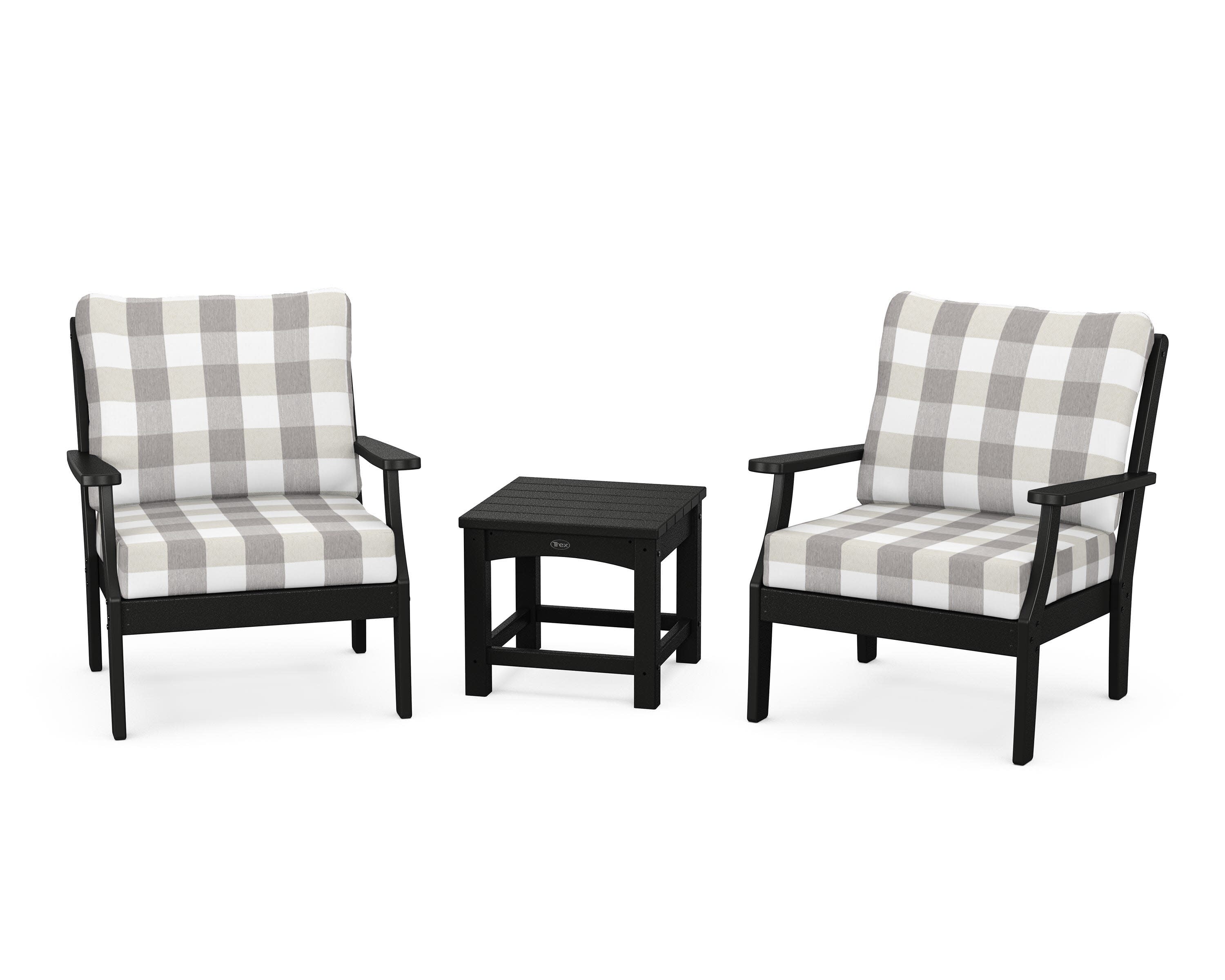 Yacht Club 3-Piece Deep Seating Set in Charcoal Black / Buffalo Plaid Grey Mist