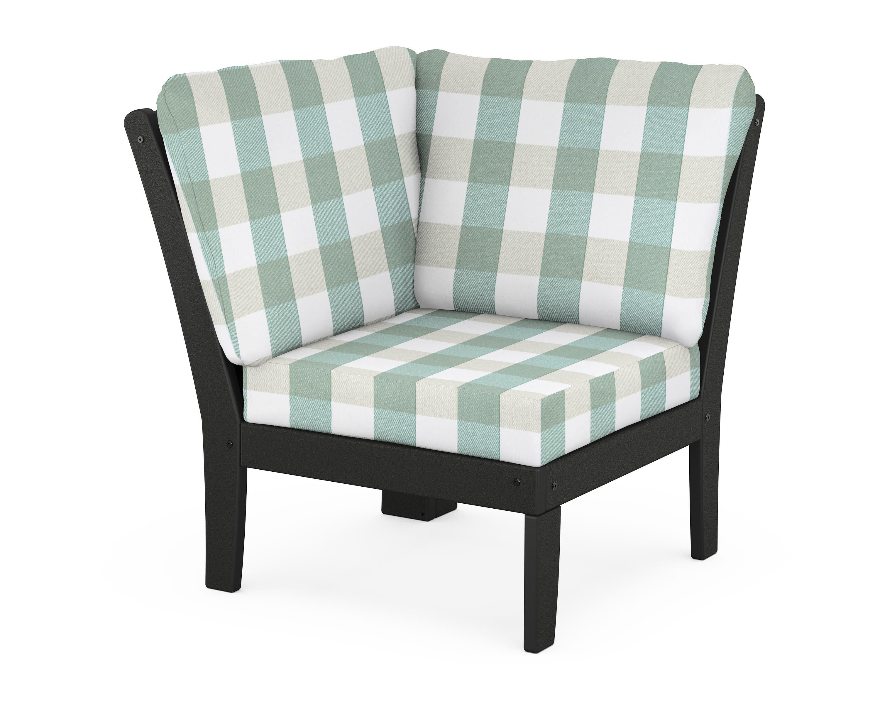 Yacht Club Modular Corner Chair in Charcoal Black / Buffalo Plaid Glacier Spa
