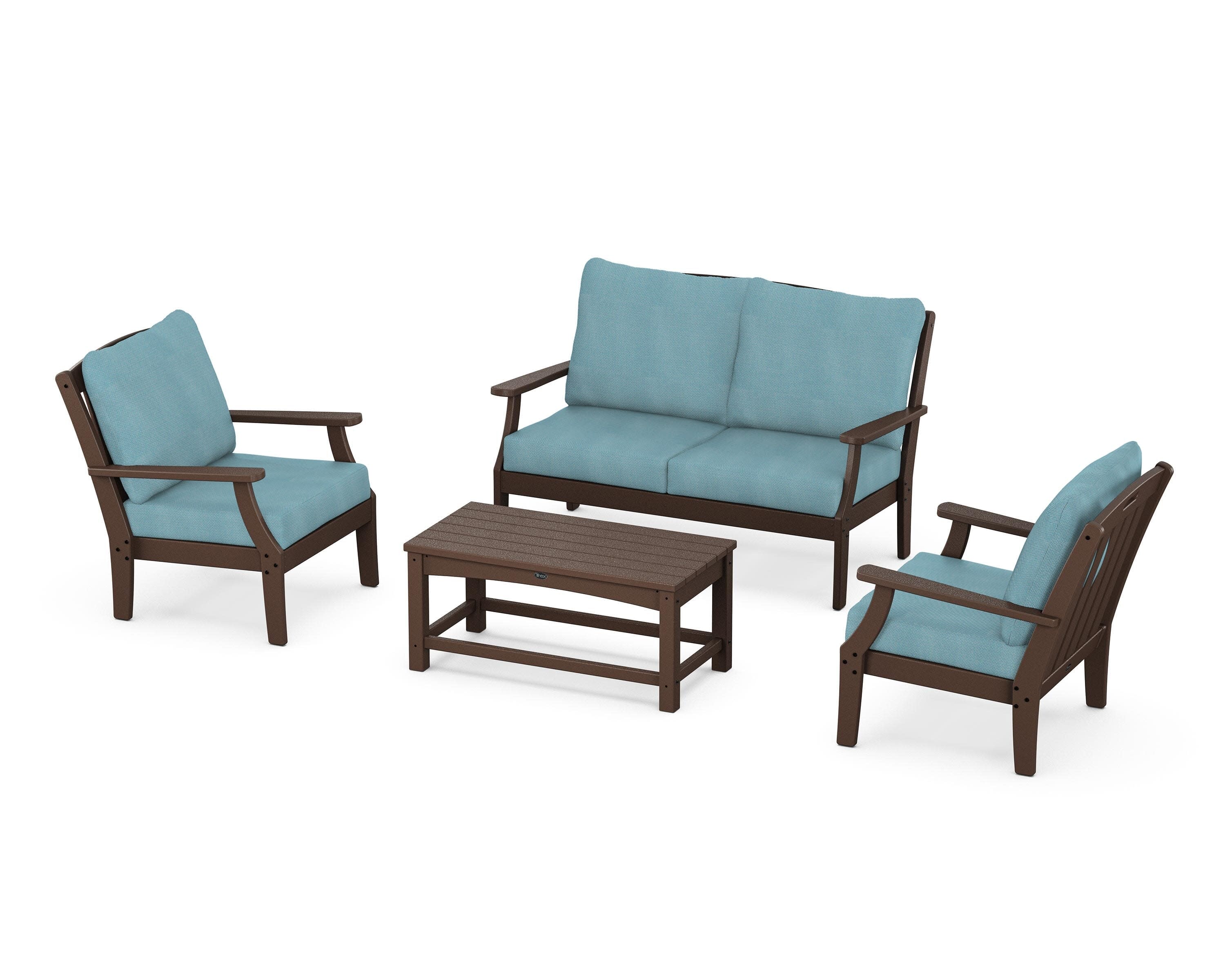Yacht Club 4-Piece Deep Seating Chair Set in Vintage Lantern / Lattice Sky Blue