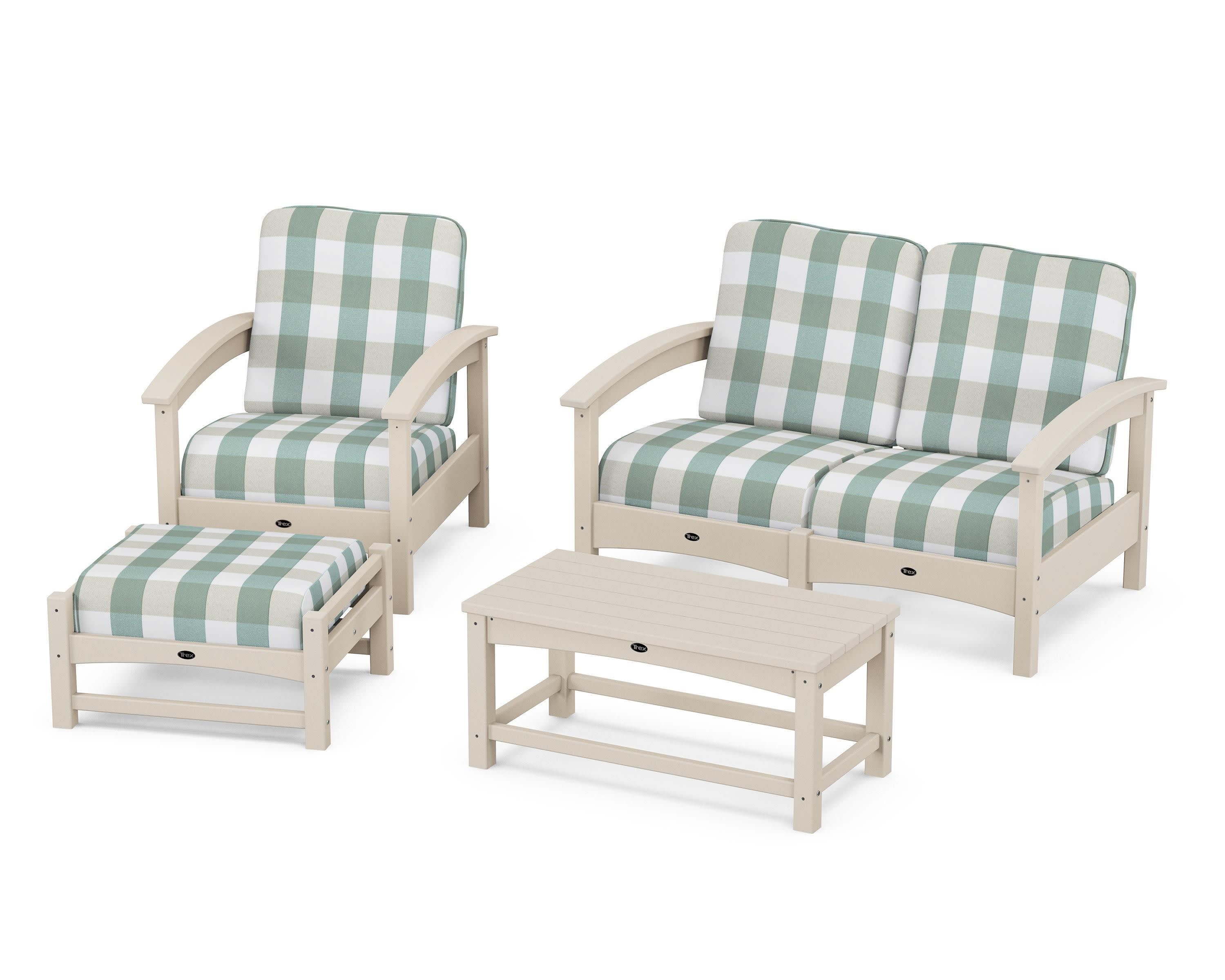 Rockport 4-Piece Deep Seating Conversation Group in Sand Castle / Buffalo Plaid Glacier Spa
