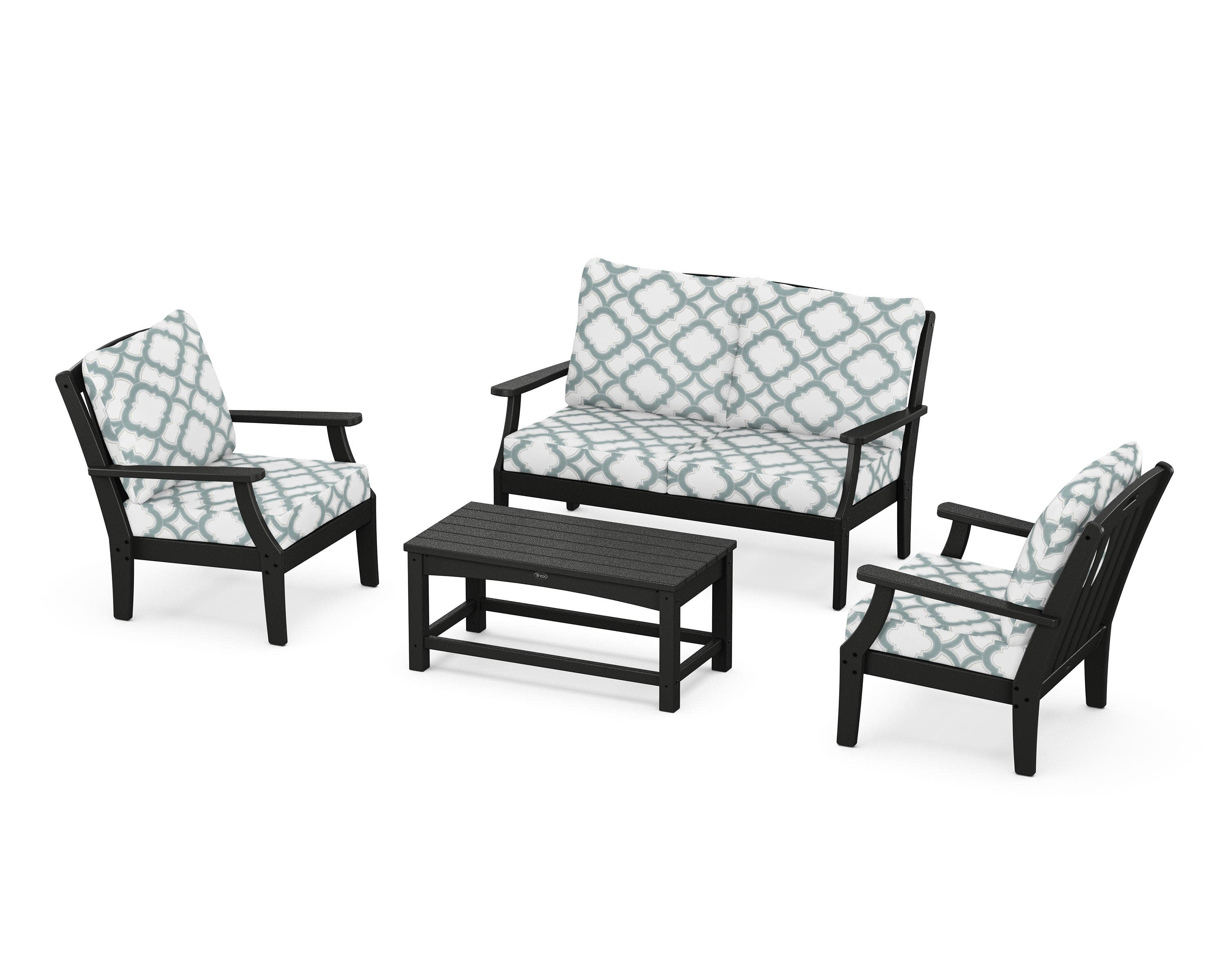 Yacht Club 4-Piece Deep Seating Chair Set in Charcoal Black / Trellis Glacier Spa