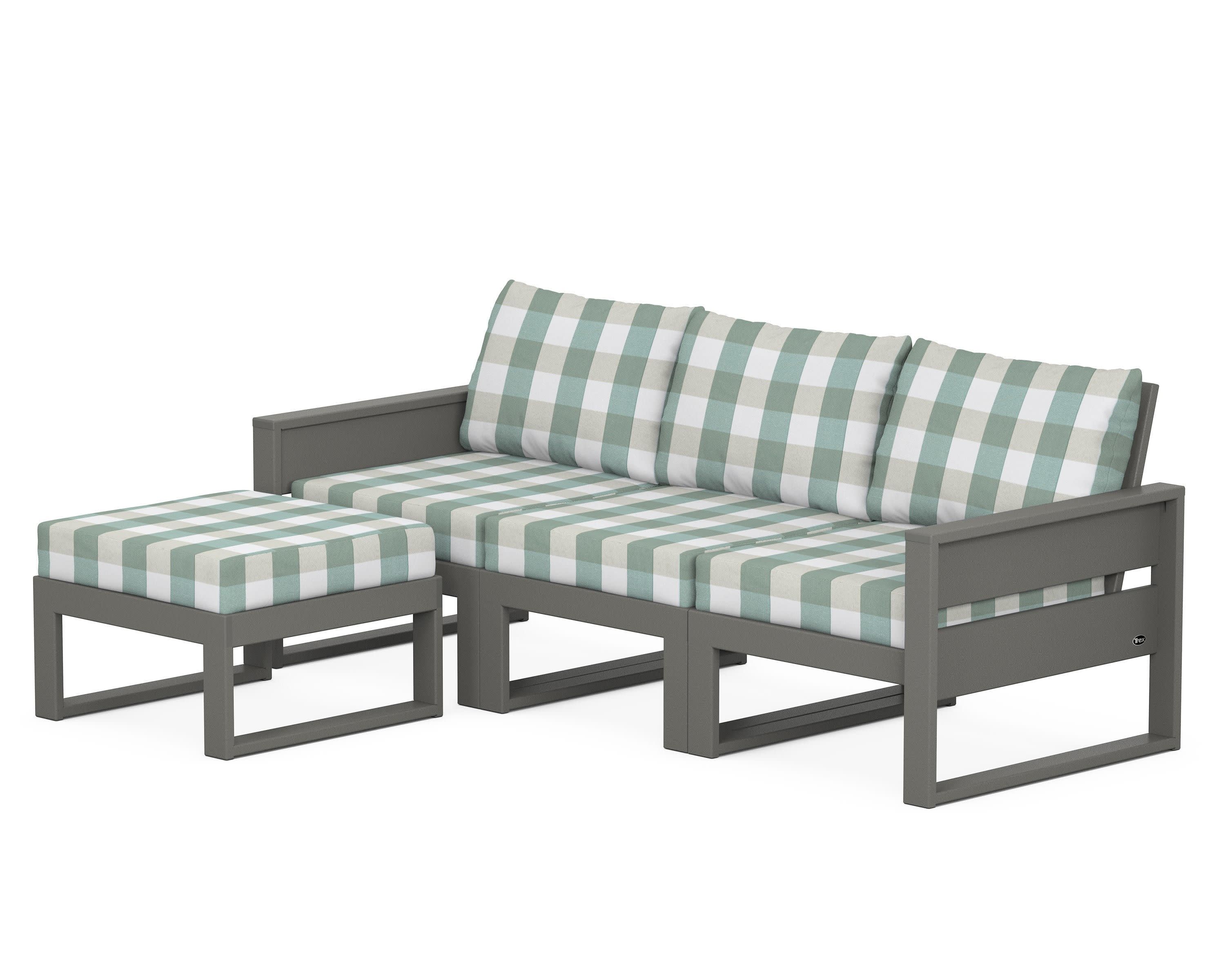 Eastport 4- Piece Sectional with Ottoman in Stepping Stone / Buffalo Plaid Glacier Spa