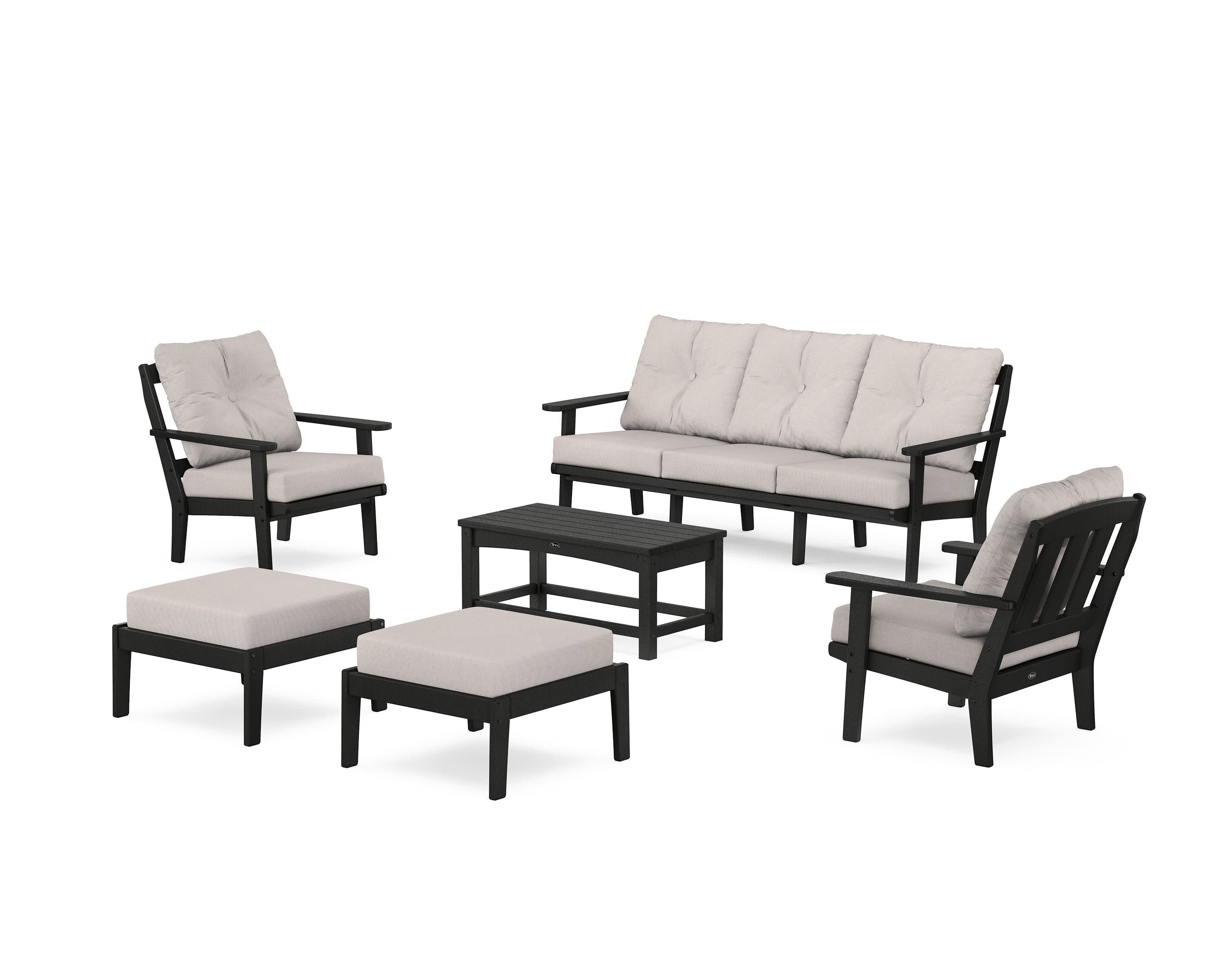 Cape Cod 6-Piece Lounge Sofa Set in Charcoal Black / Dune Burlap