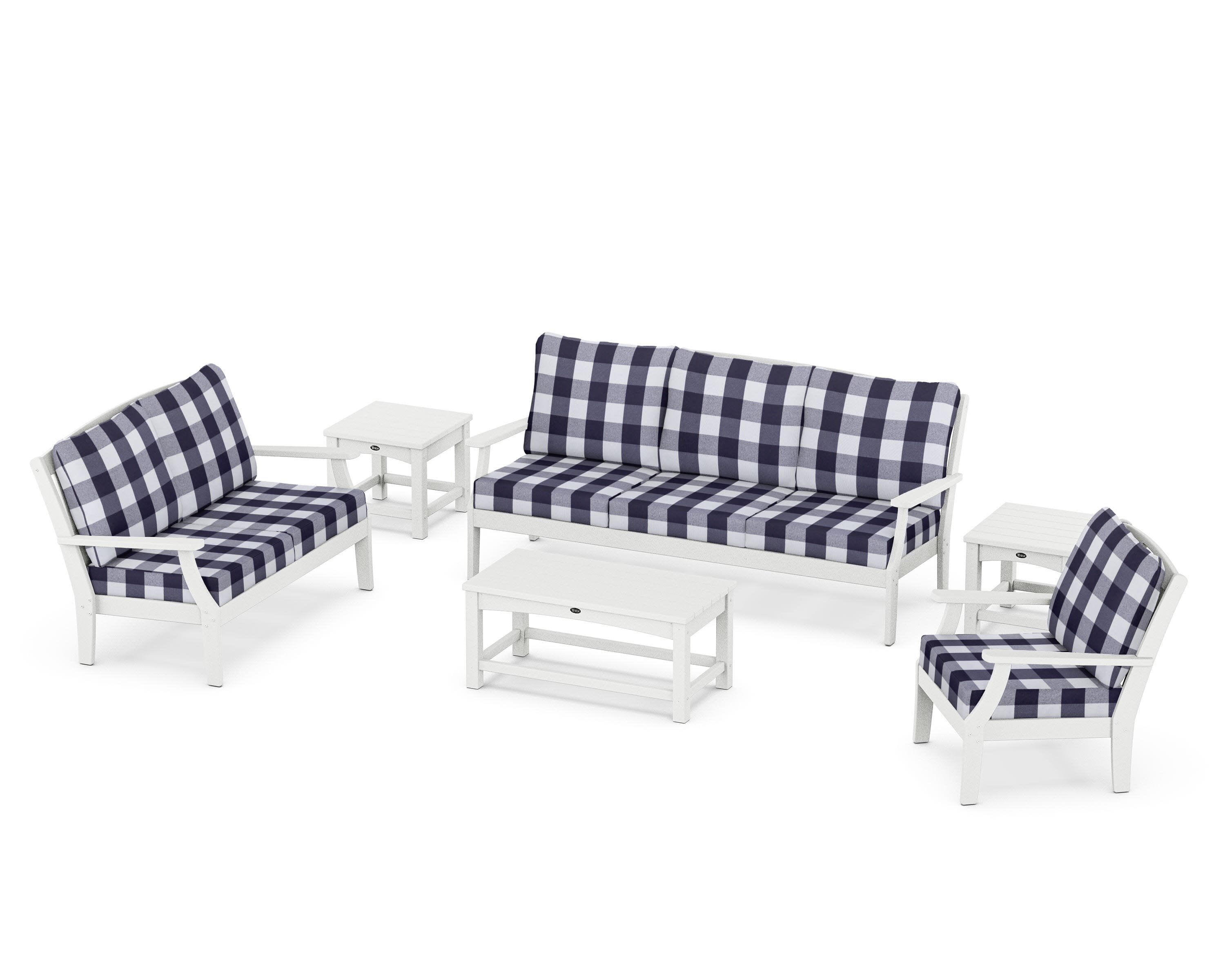 Yacht Club 6-Piece Deep Seating Set in Classic White / Buffalo Plaid Navy