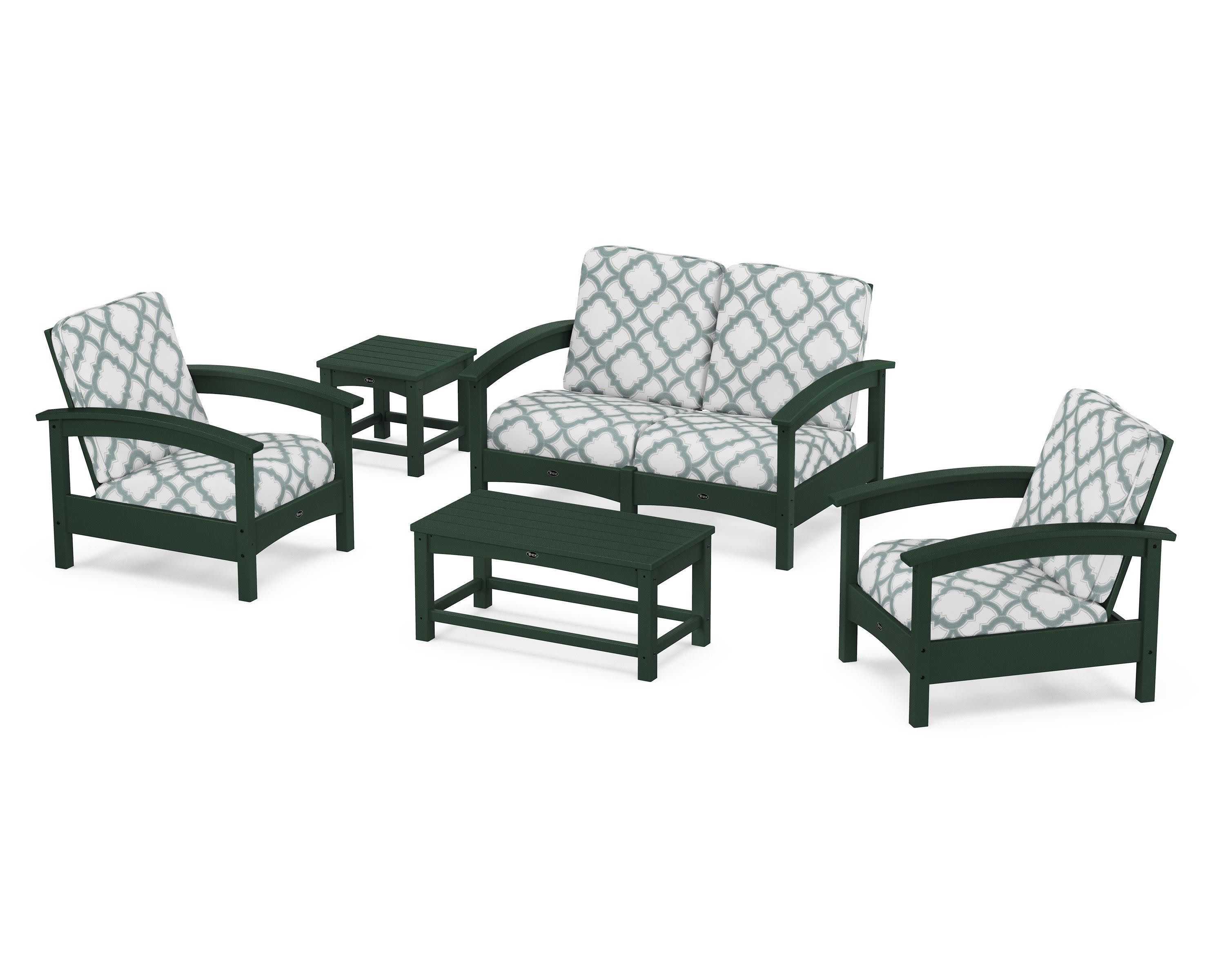 Rockport Club 6-Piece Deep Seating Conversation Set in Rainforest Canopy / Trellis Glacier Spa