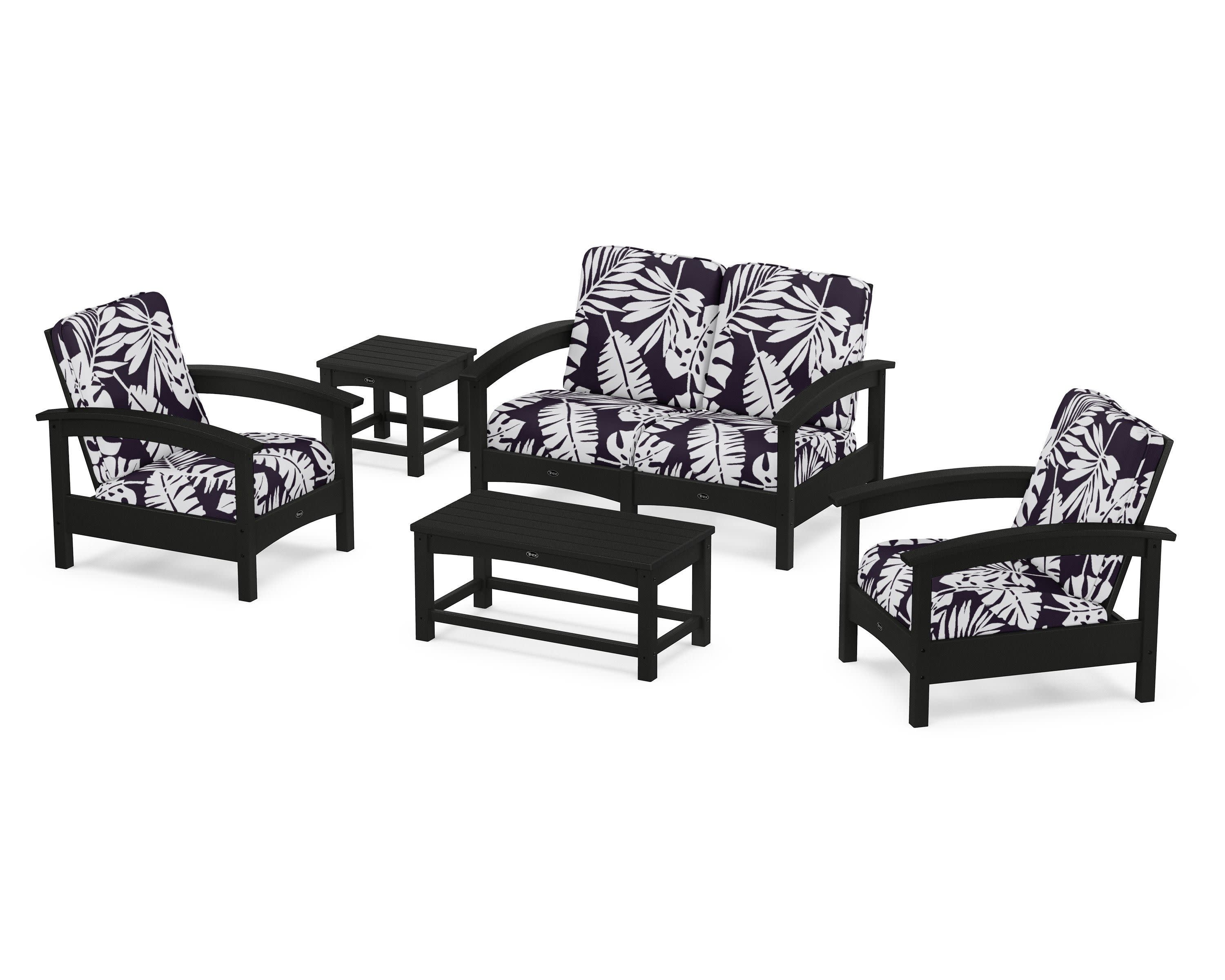Rockport Club 6-Piece Deep Seating Conversation Set in Charcoal Black / Leaf Navy