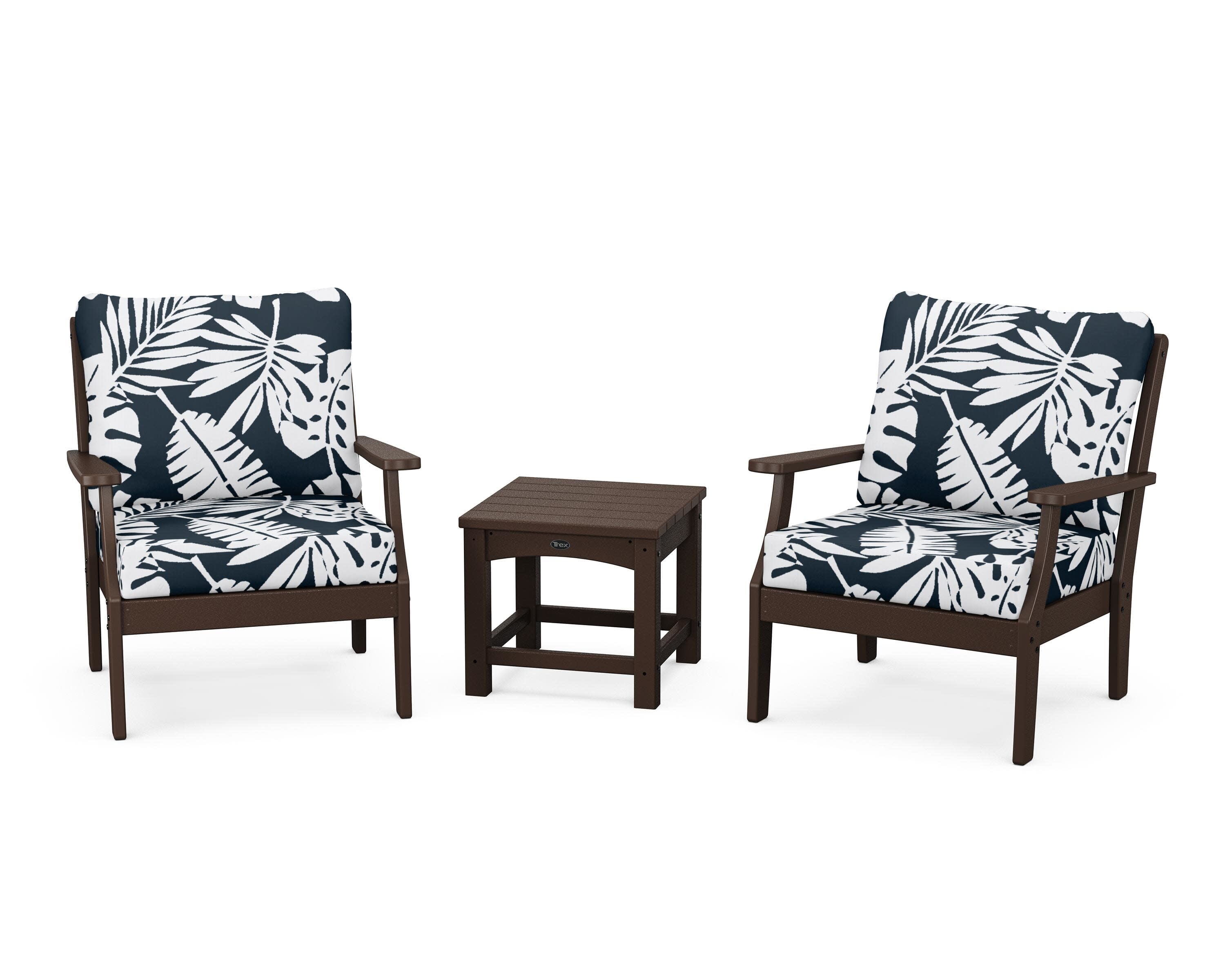 Yacht Club 3-Piece Deep Seating Set in Vintage Lantern / Leaf Marine Indigo