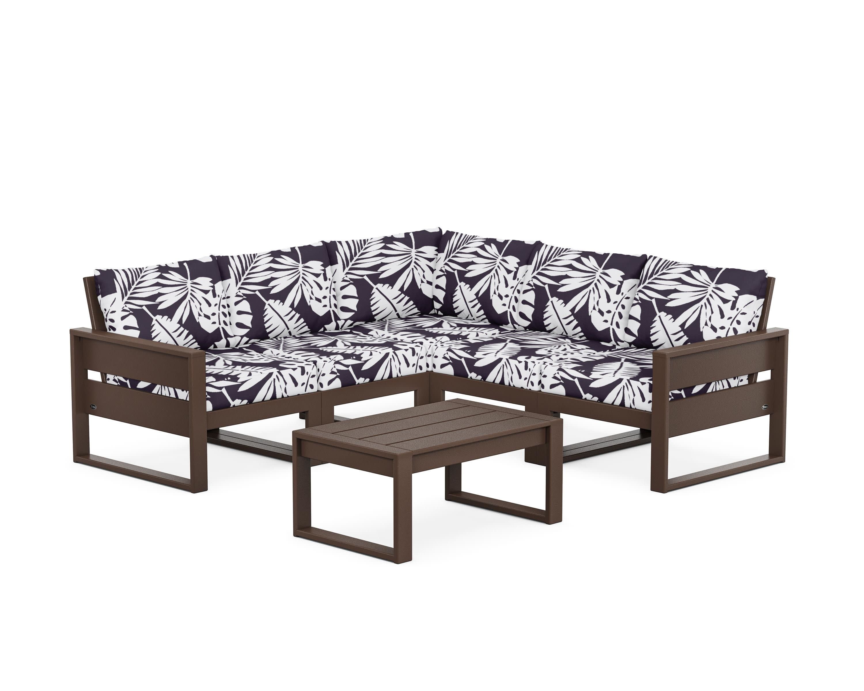 Eastport 6-Piece Deep Seating Sectional + Coffee Table Set in Vintage Lantern / Leaf Navy