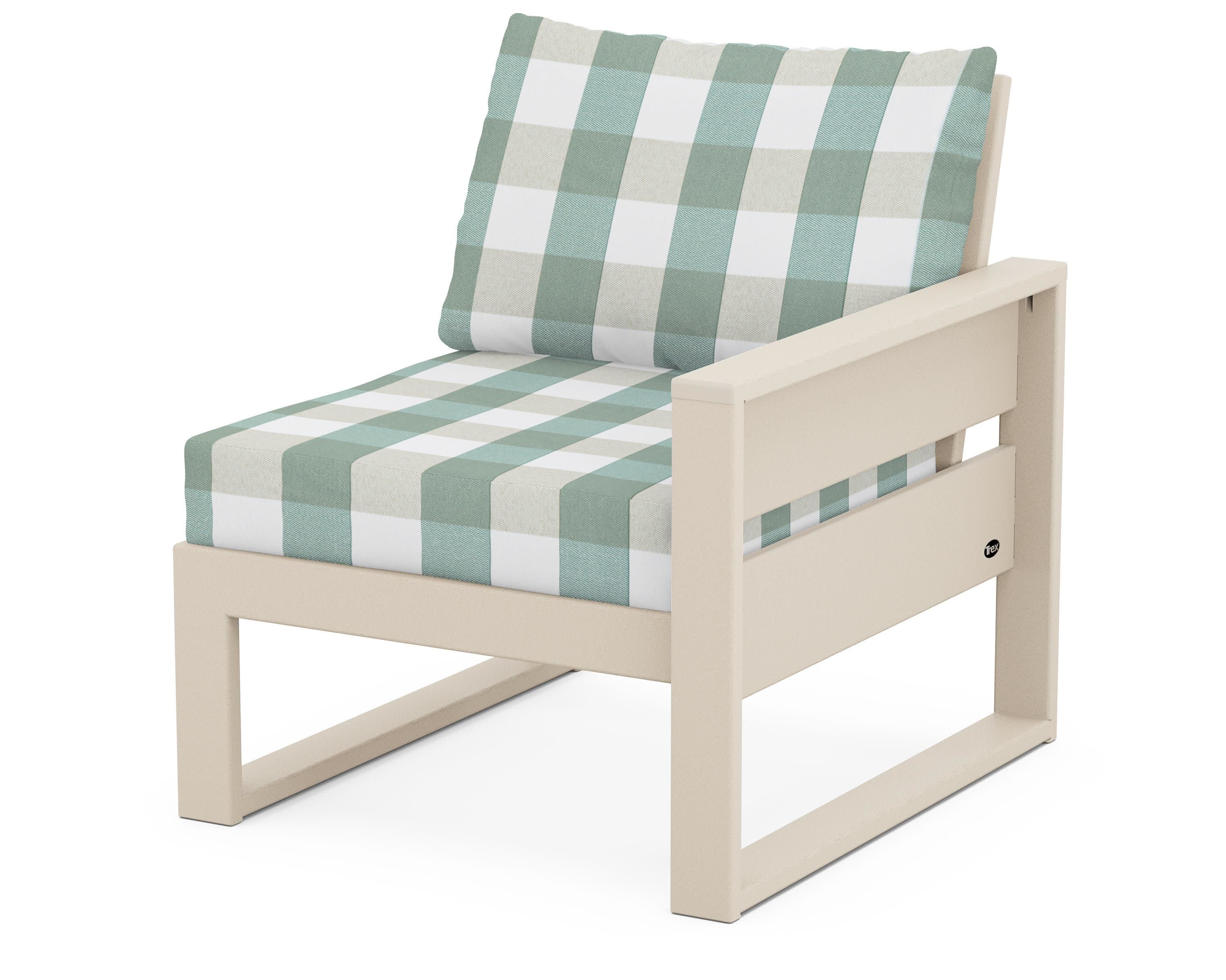 Eastport Modular Right Arm Chair in Sand Castle / Buffalo Plaid Glacier Spa