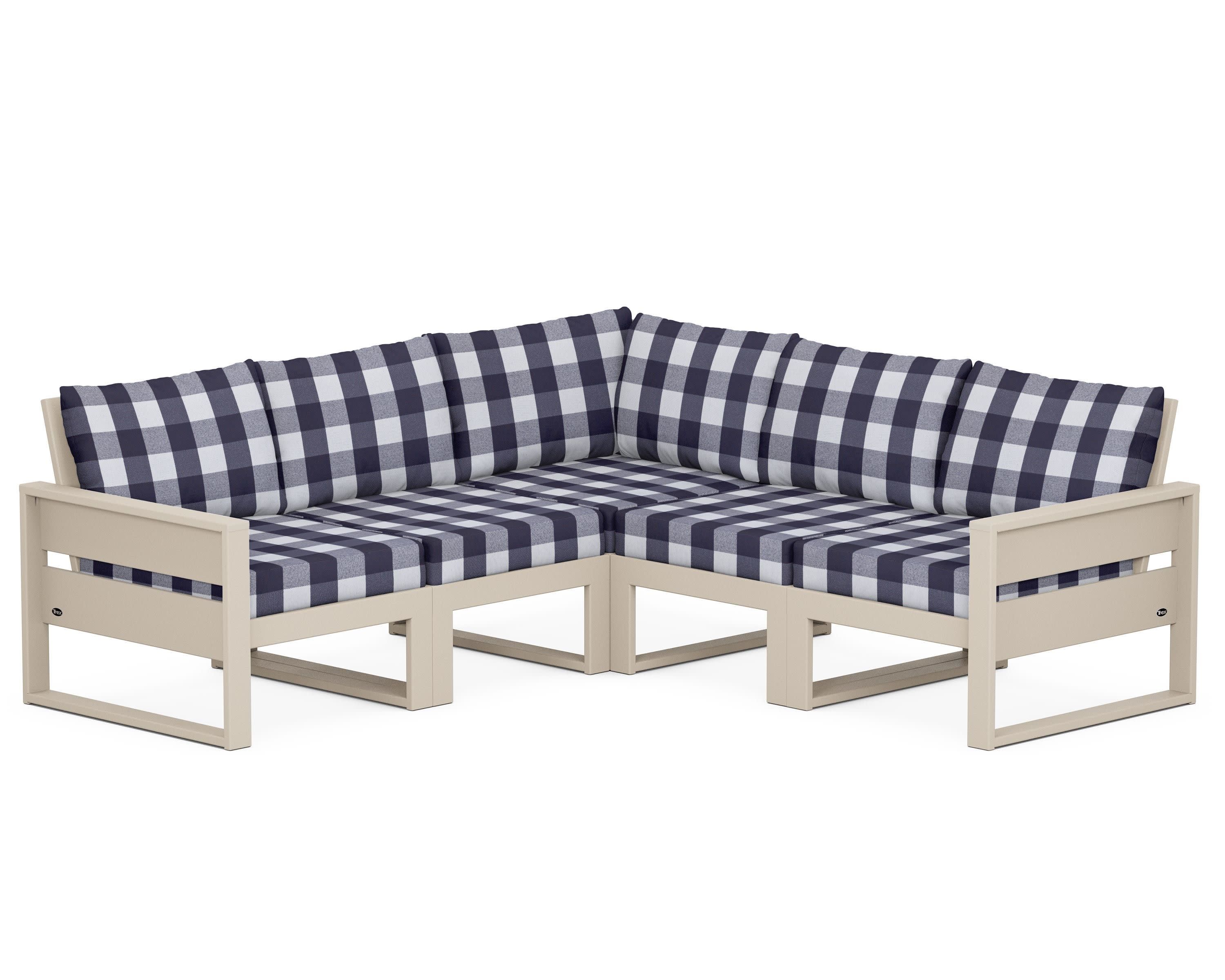 Eastport 5-Piece Sectional in Sand Castle / Buffalo Plaid Navy