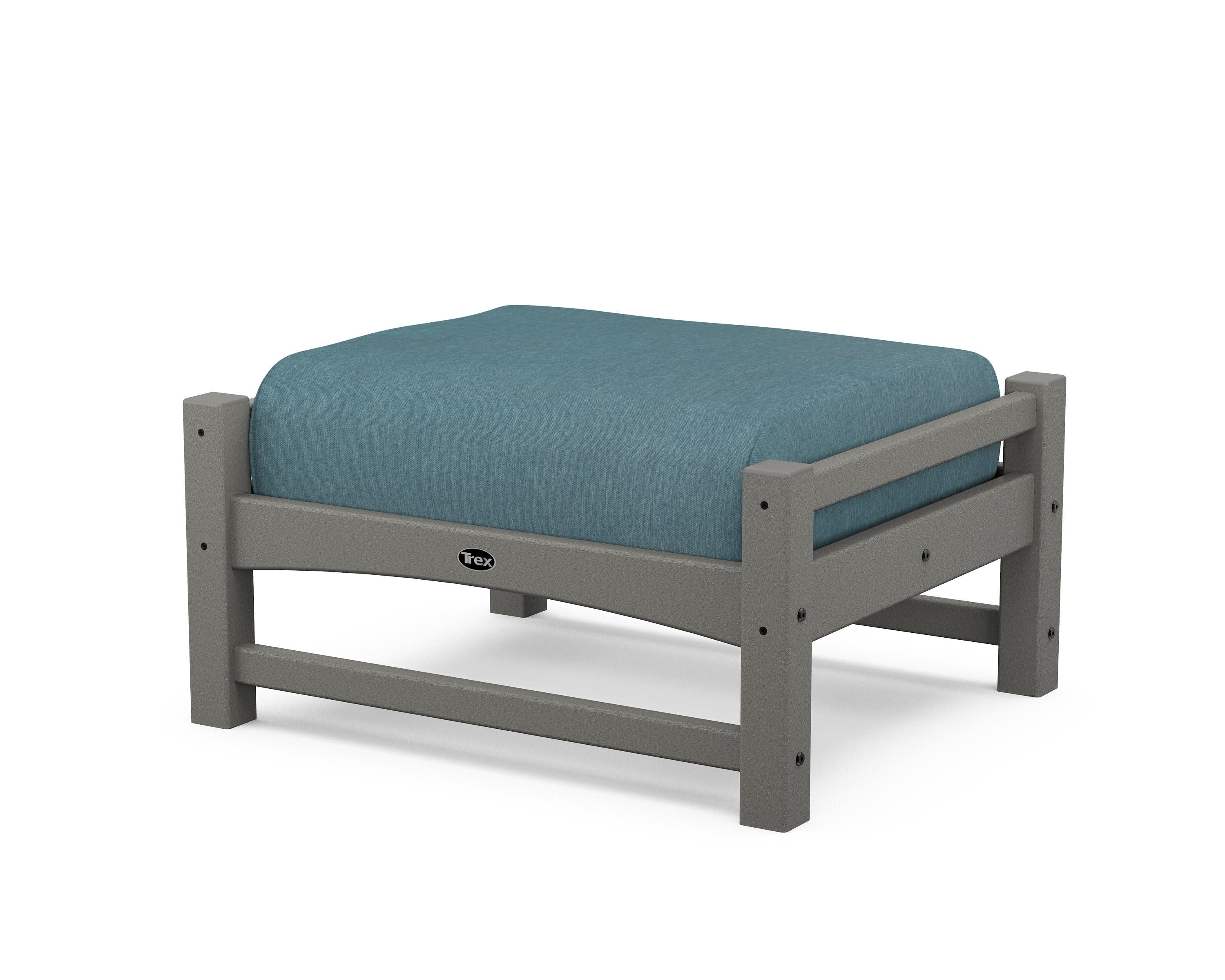 Rockport Club Ottoman in Stepping Stone / Ocean Teal