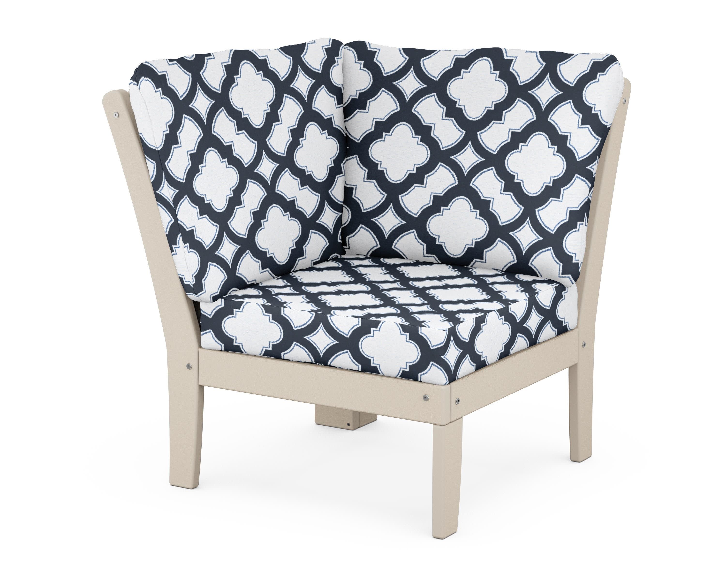 Yacht Club Modular Corner Chair in Sand Castle / Trellis Marine Indigo