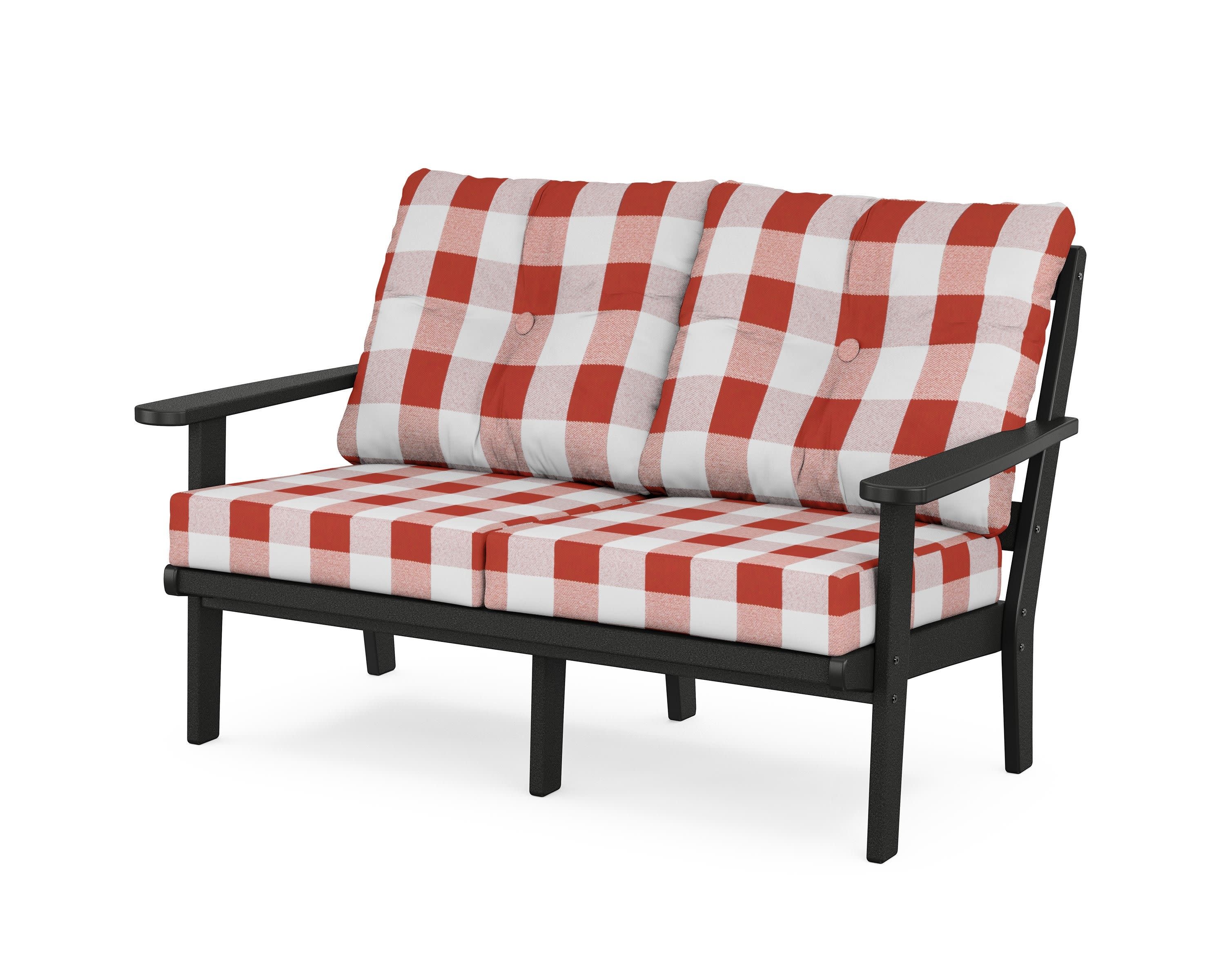 Cape Cod Deep Seating Loveseat in Charcoal Black / Buffalo Plaid Crimson
