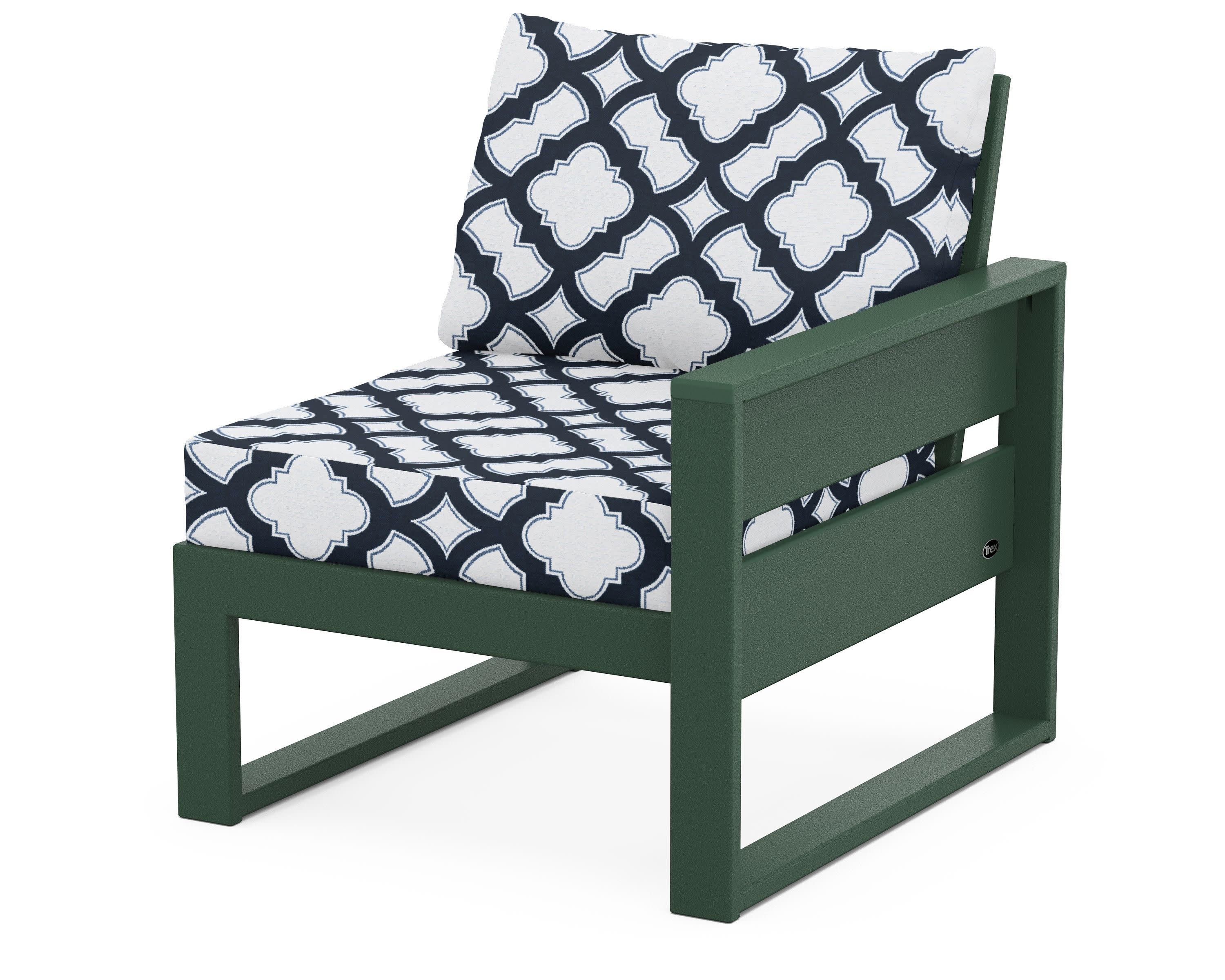 Eastport Modular Right Arm Chair in Rainforest Canopy / Trellis Marine Indigo