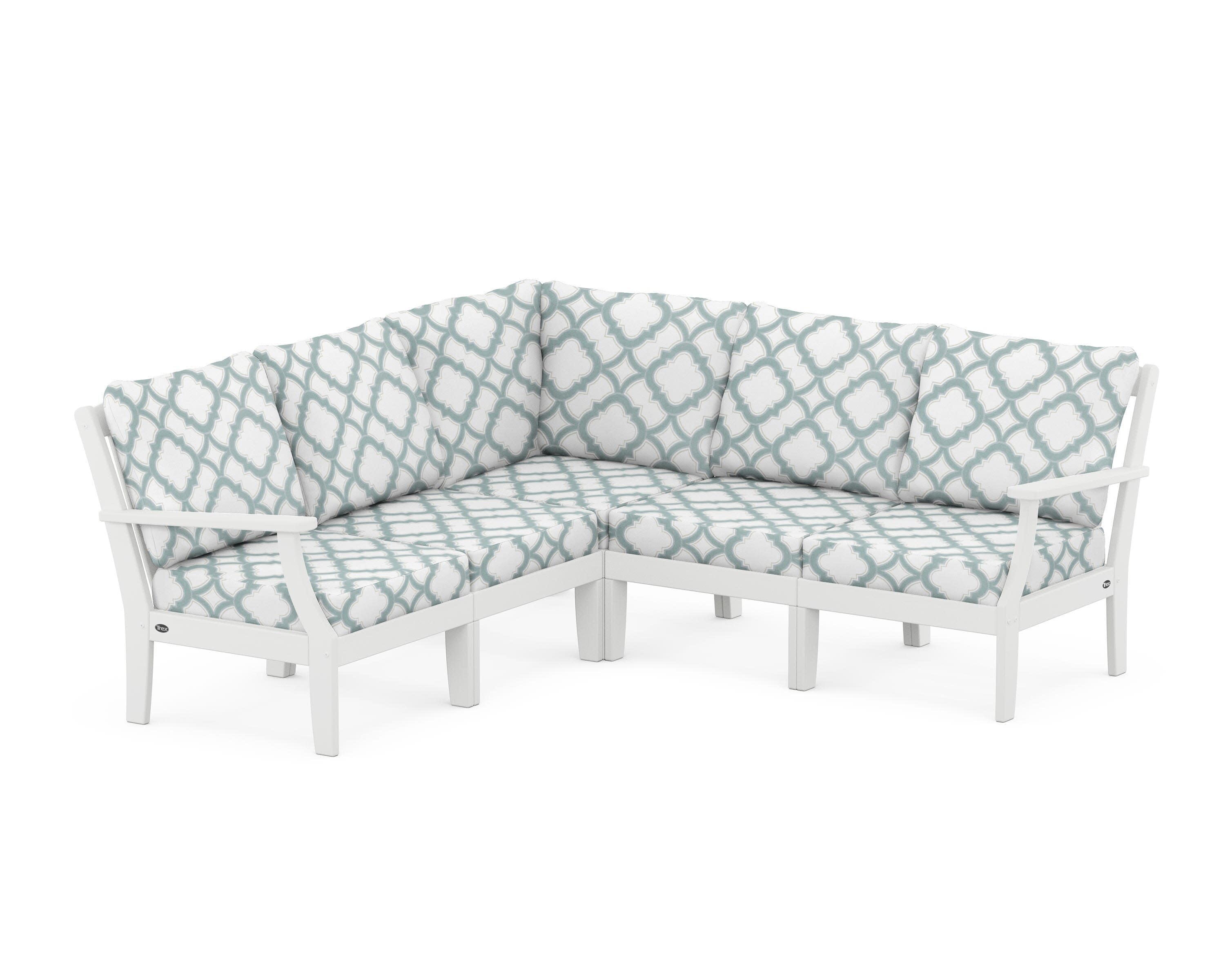 Yacht Club Modular 5-Piece Deep Seating Set in Classic White / Trellis Glacier Spa