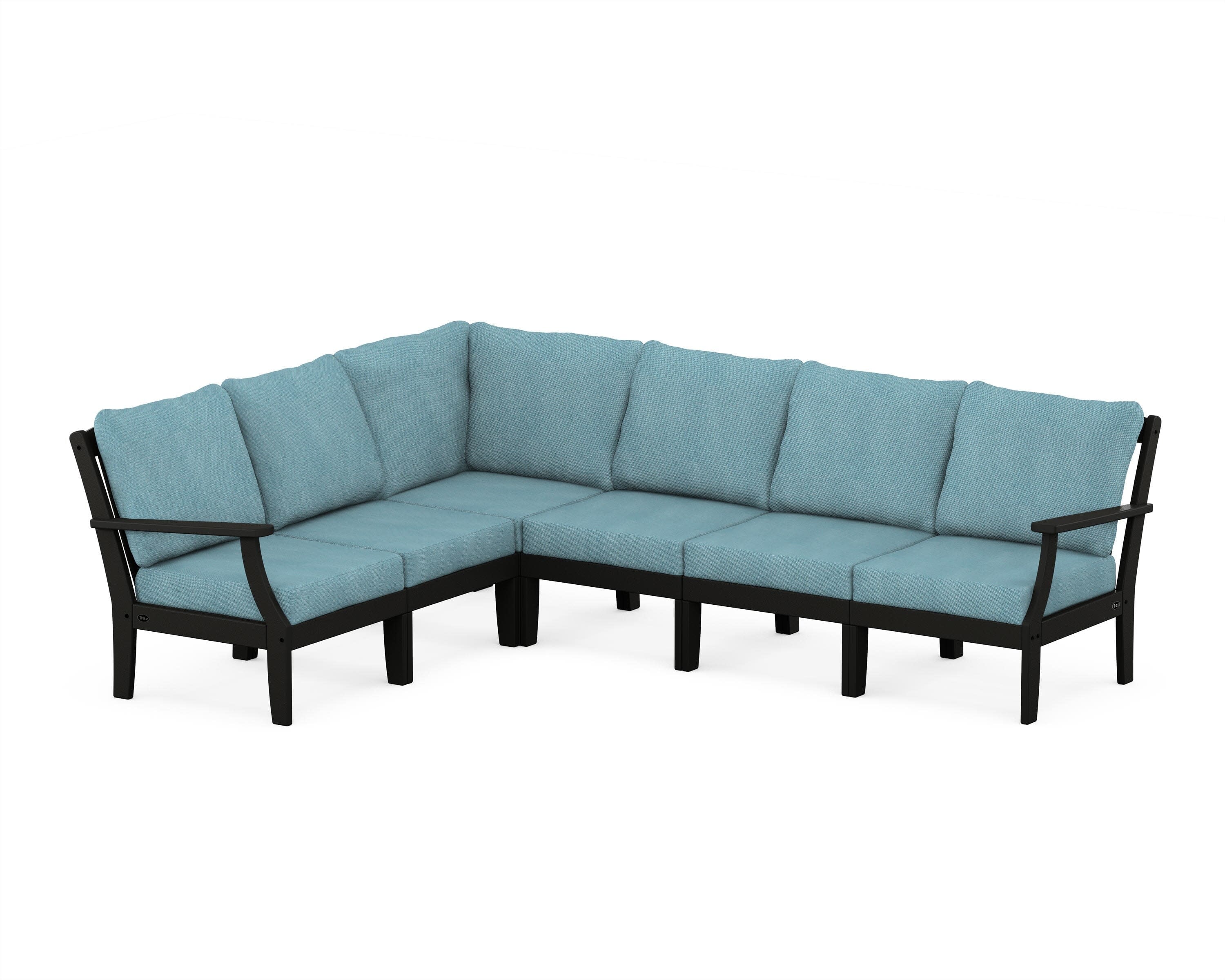 Yacht Club Modular 6-Piece Deep Seating Set in Charcoal Black / Lattice Sky Blue