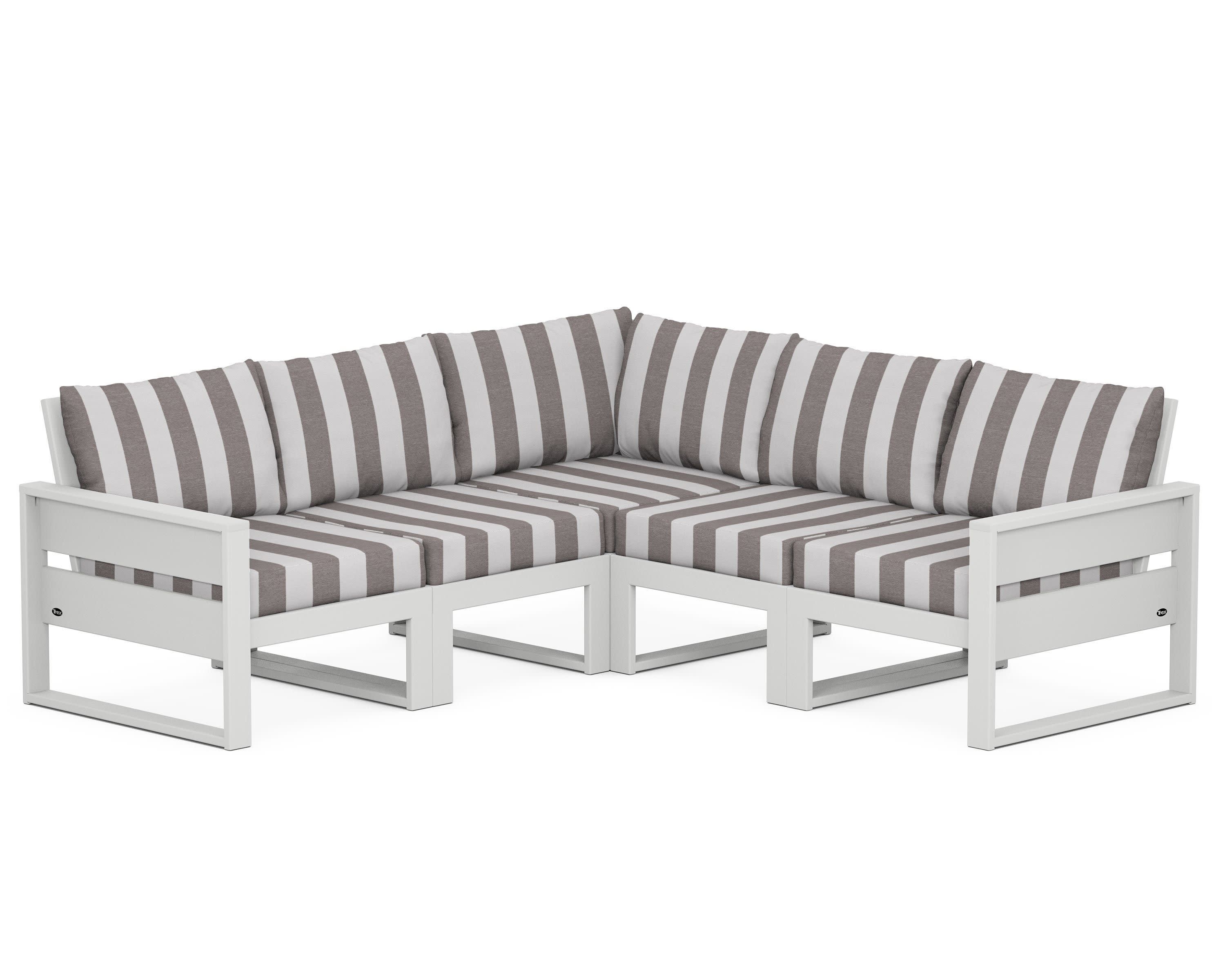 Eastport 5-Piece Sectional in Classic White / Cabana Stripe Grey Mist