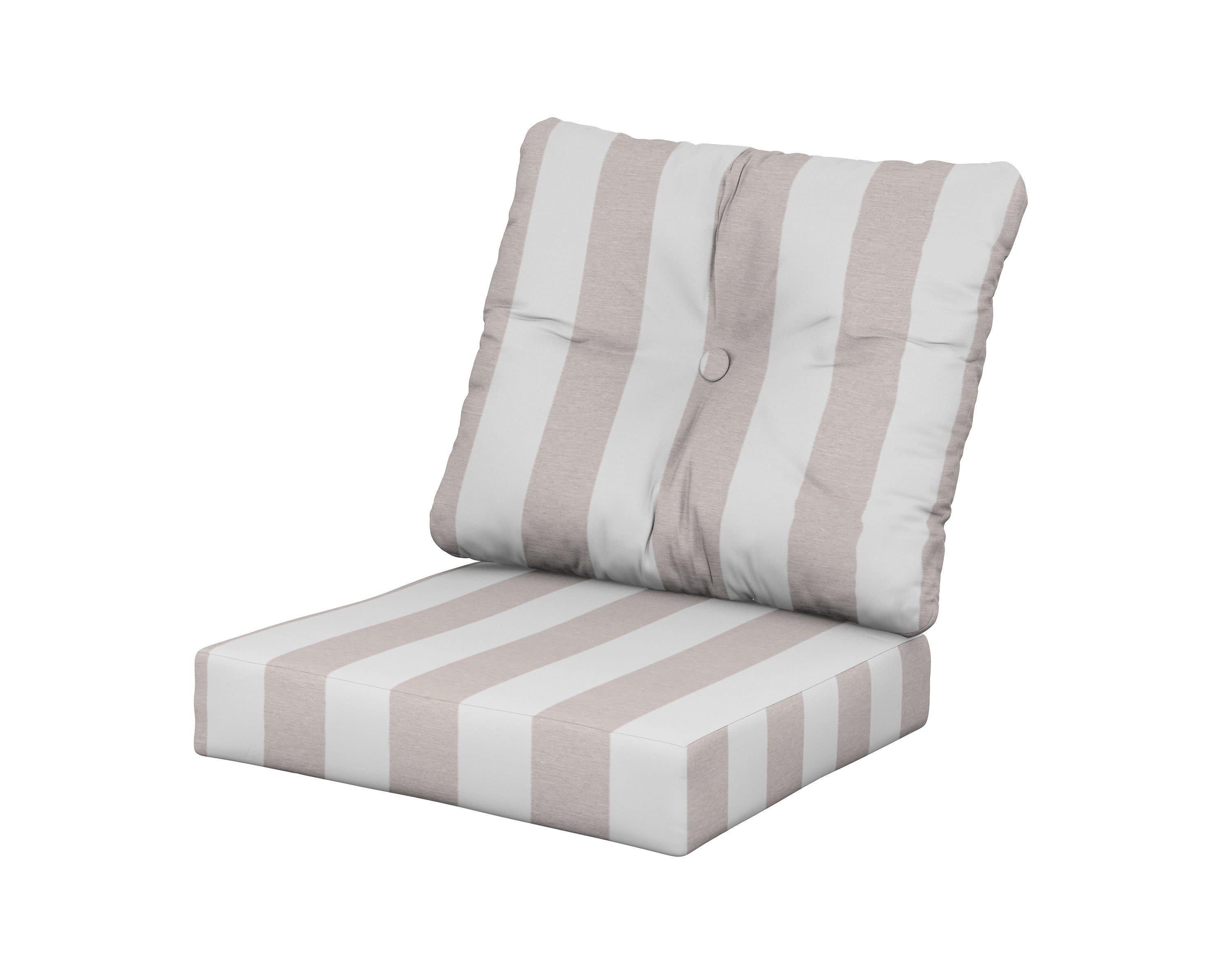 Vineyard Seat/Back Cushion in Cabana Stripe Dune Burlap