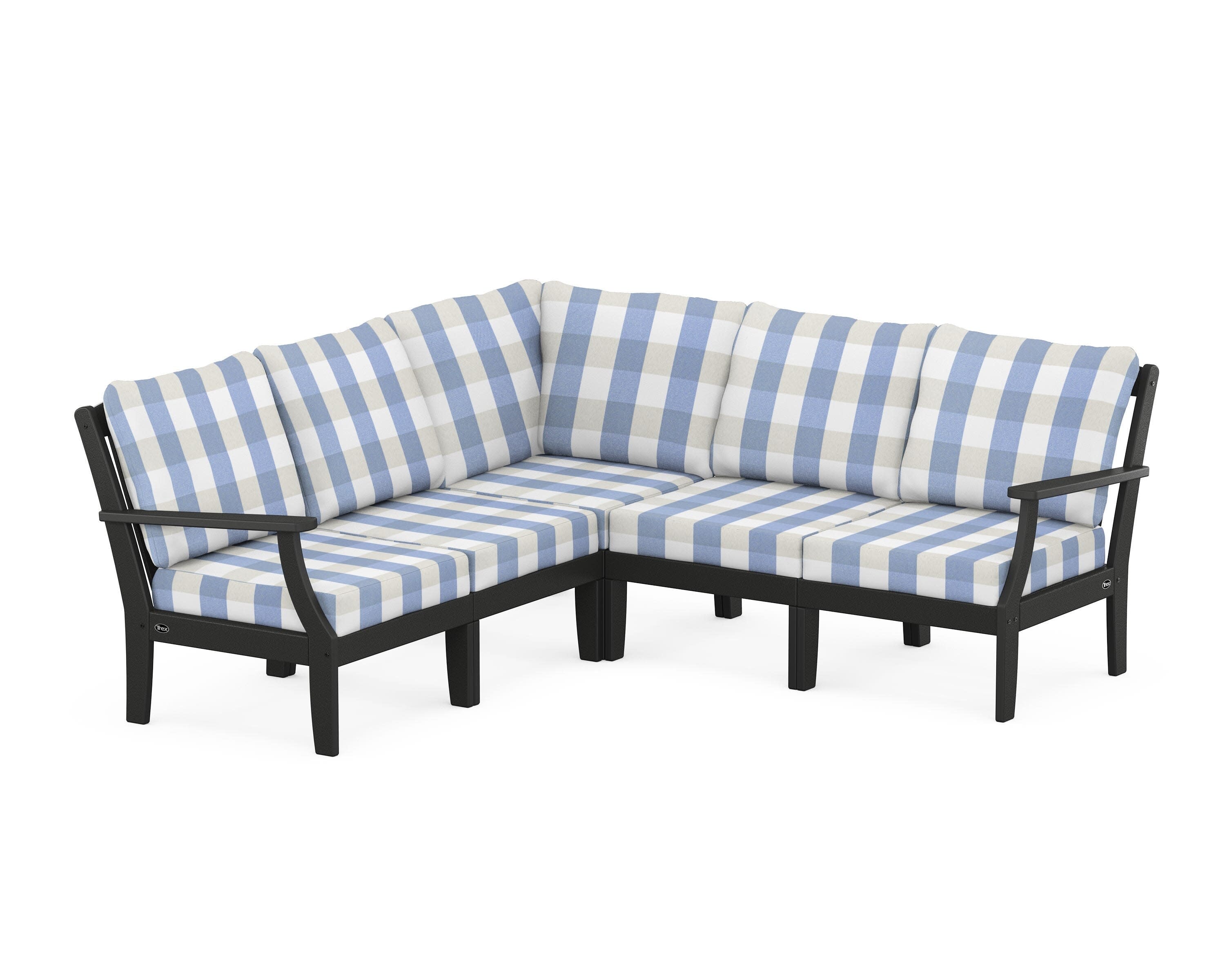 Yacht Club Modular 5-Piece Deep Seating Set in Charcoal Black / Buffalo Plaid Sky Blue
