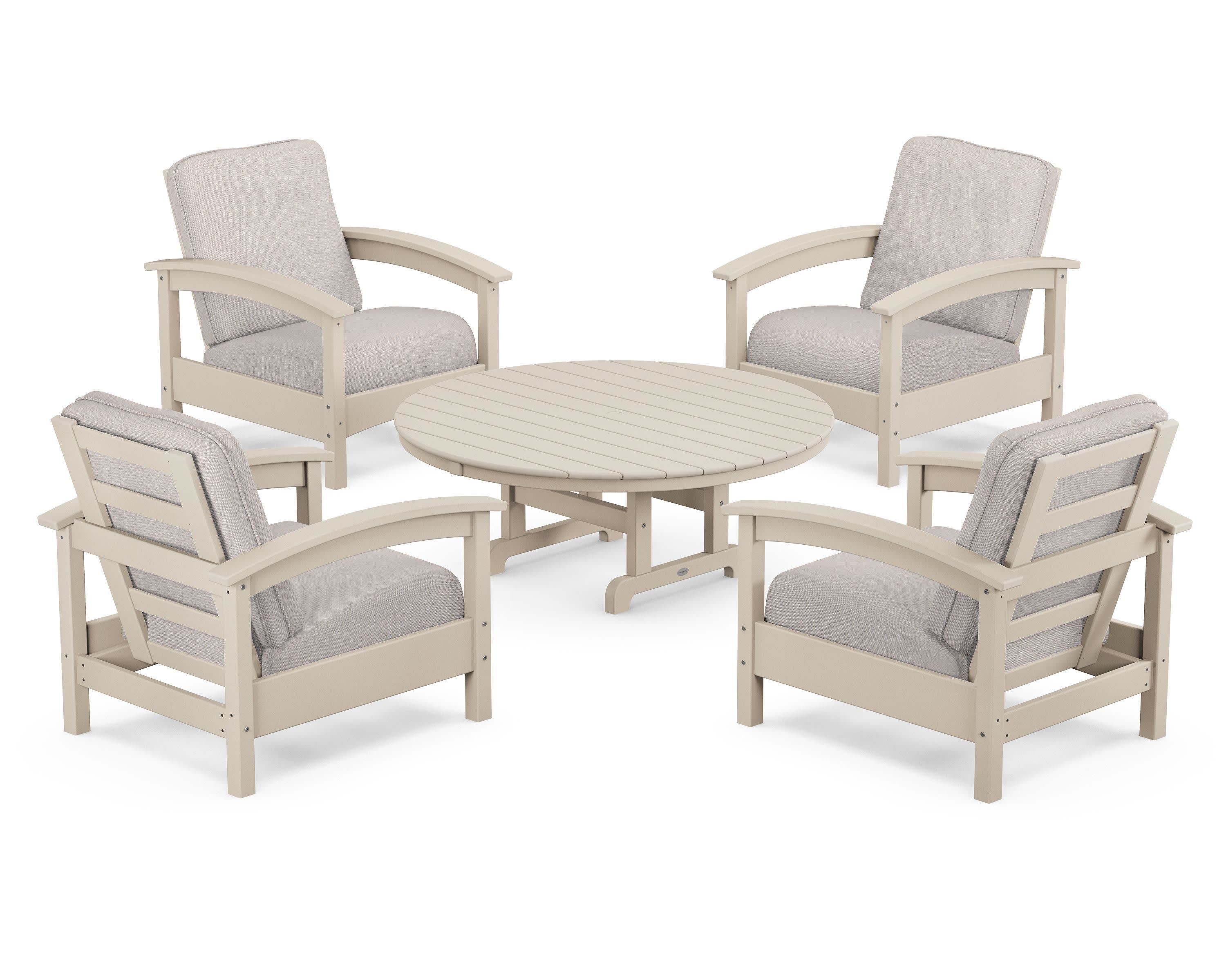 Rockport 5-Piece Deep Seating Set in Sand Castle / Dune Burlap