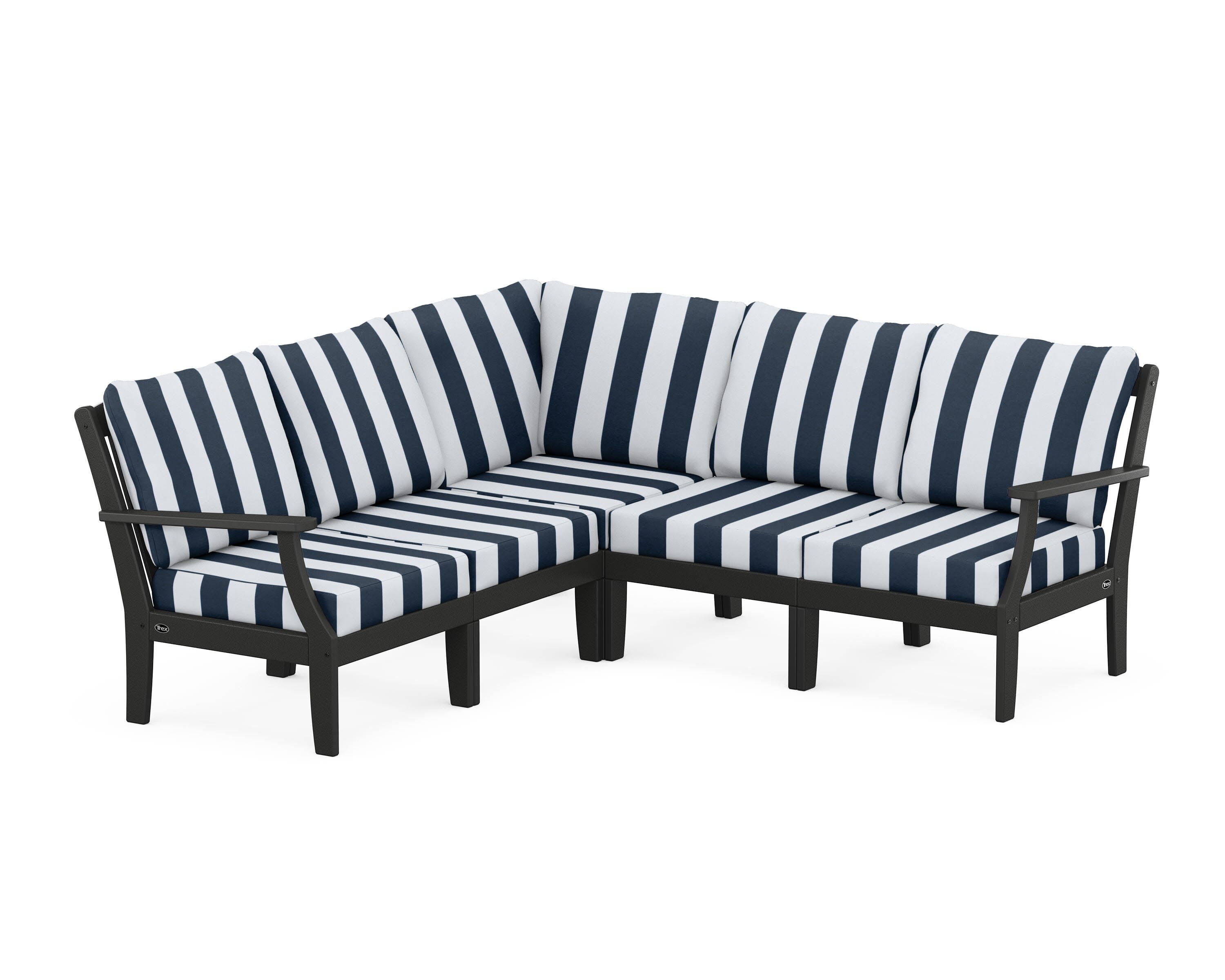 Yacht Club Modular 5-Piece Deep Seating Set in Charcoal Black / Cabana Stripe Marine Indigo