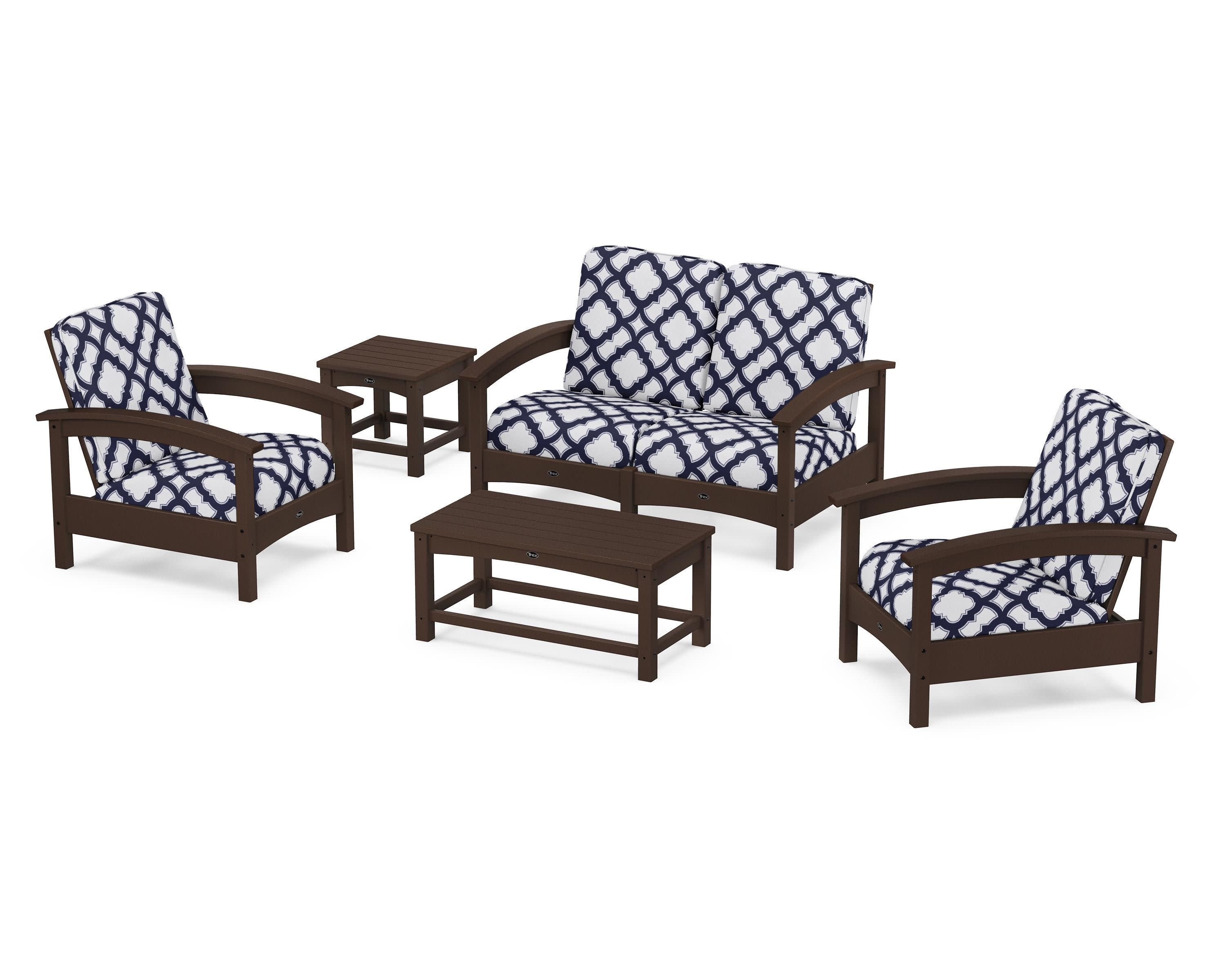 Rockport Club 6-Piece Deep Seating Conversation Set in Vintage Lantern / Trellis Navy