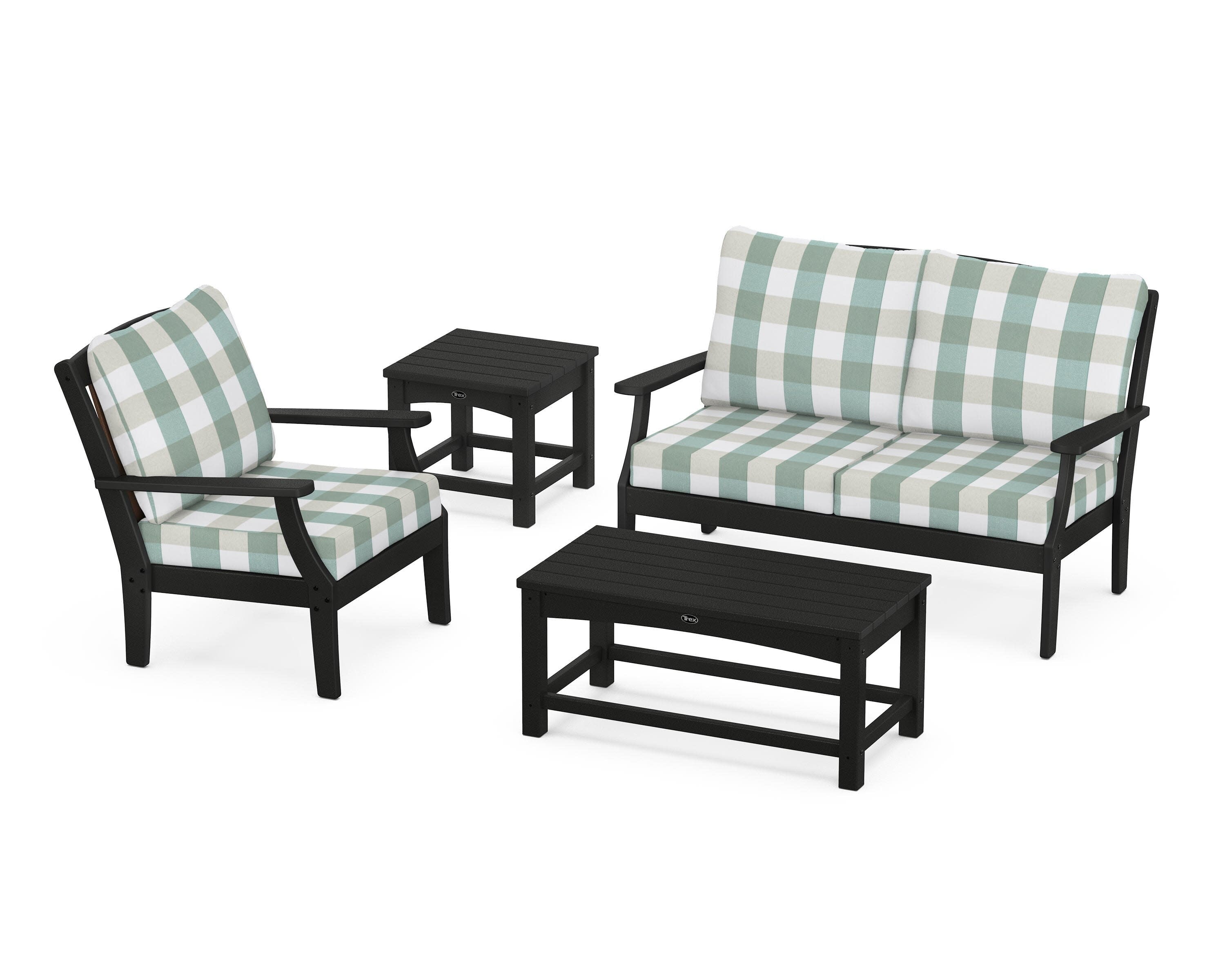 Yacht Club 4-Piece Deep Seating Set in Charcoal Black / Buffalo Plaid Glacier Spa