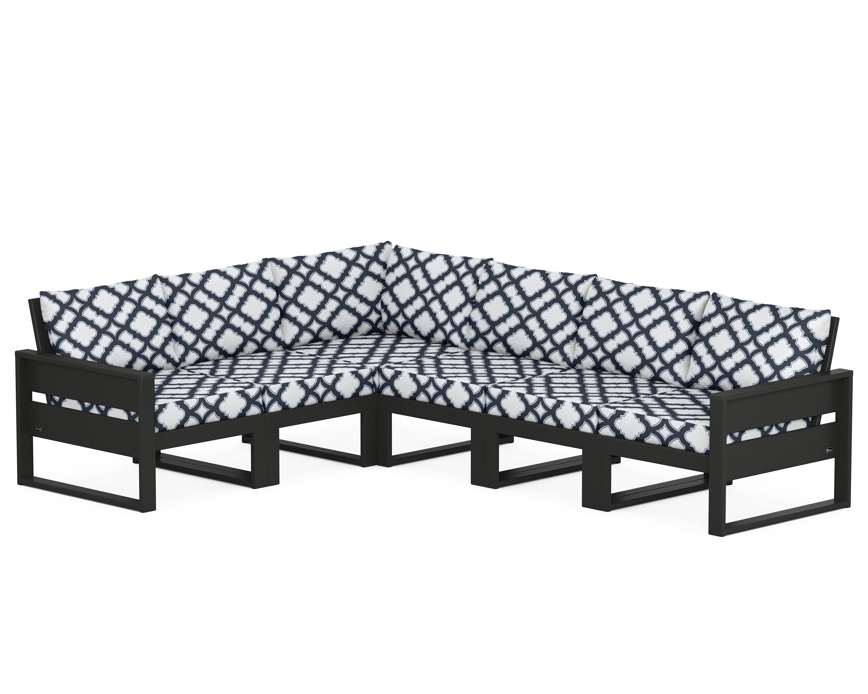 Eastport 6-Piece Sectional in Charcoal Black / Trellis Marine Indigo