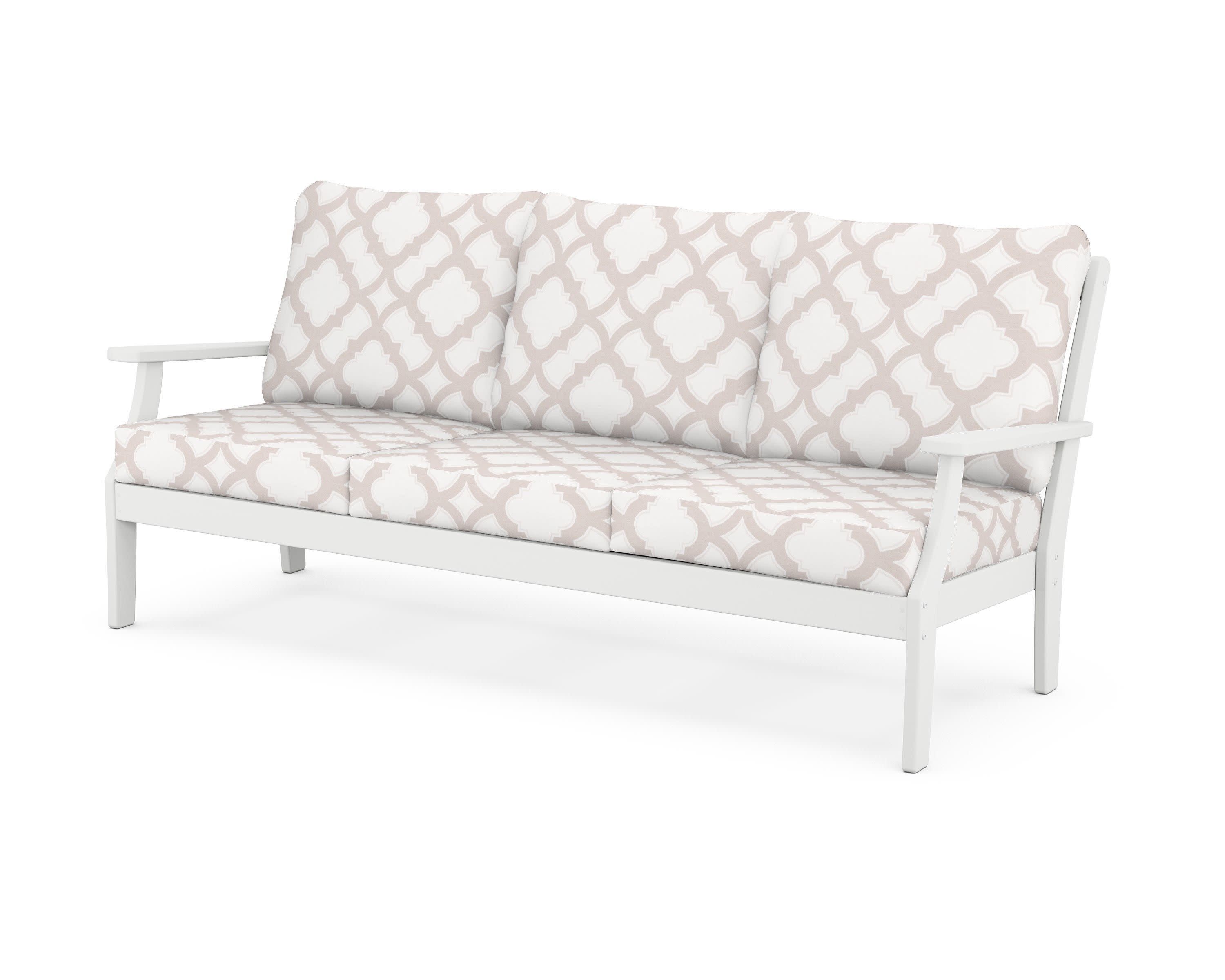 Yacht Club Deep Seating Sofa in Classic White / Trellis Dune Burlap