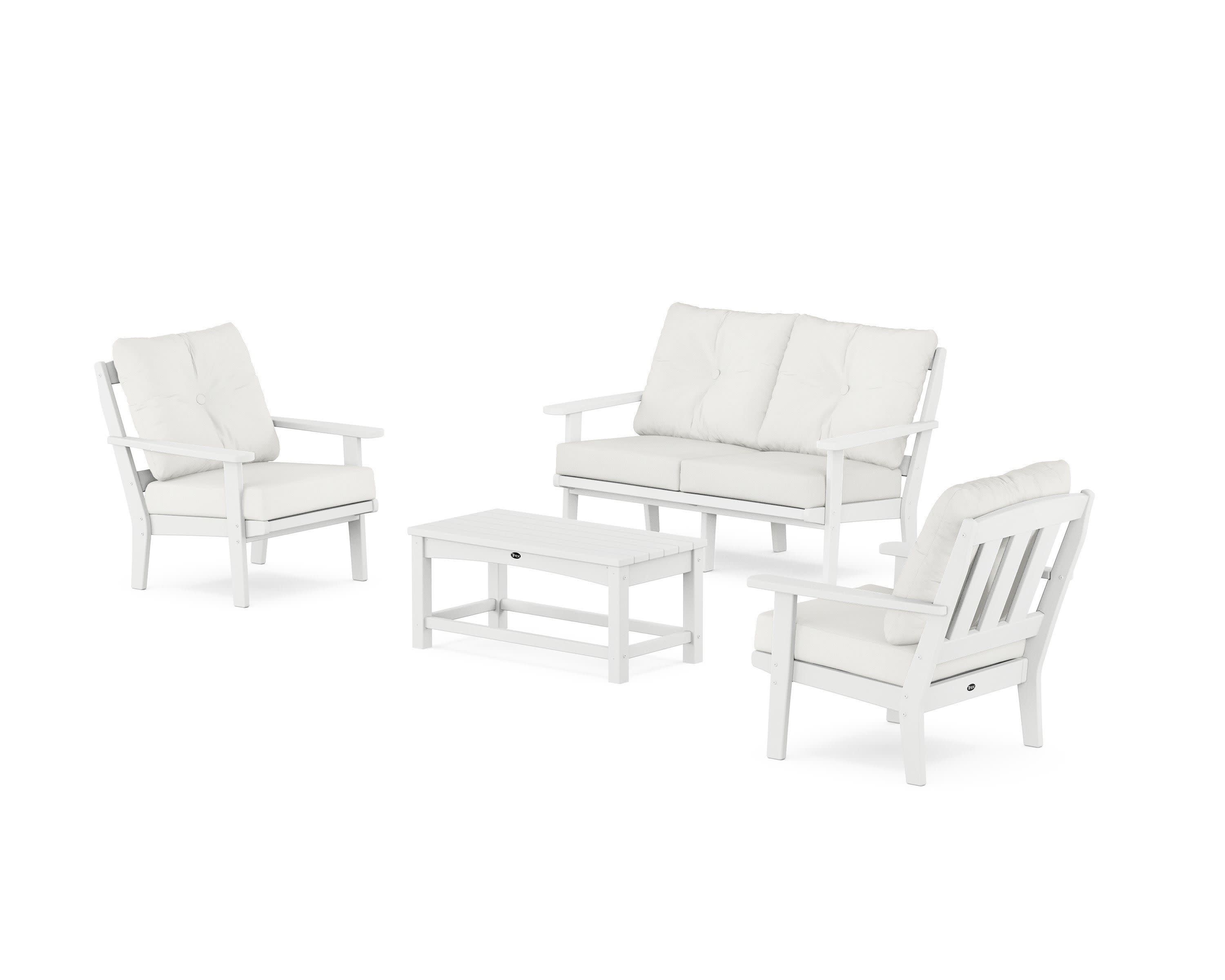 Cape Cod 4-Piece Deep Seating Set with Loveseat in Classic White / Natural Linen