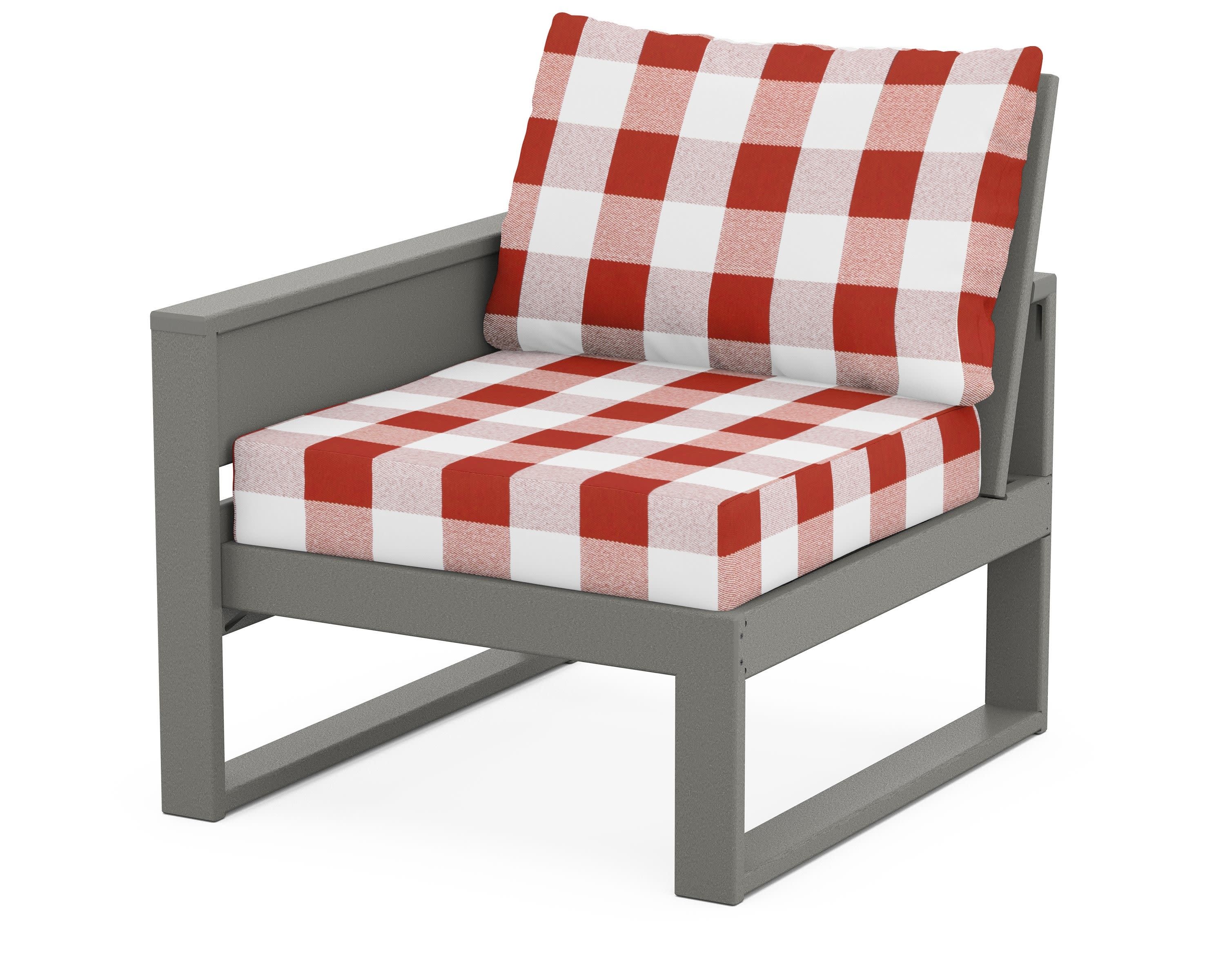 Eastport Modular Left Arm Chair in Stepping Stone / Buffalo Plaid Crimson