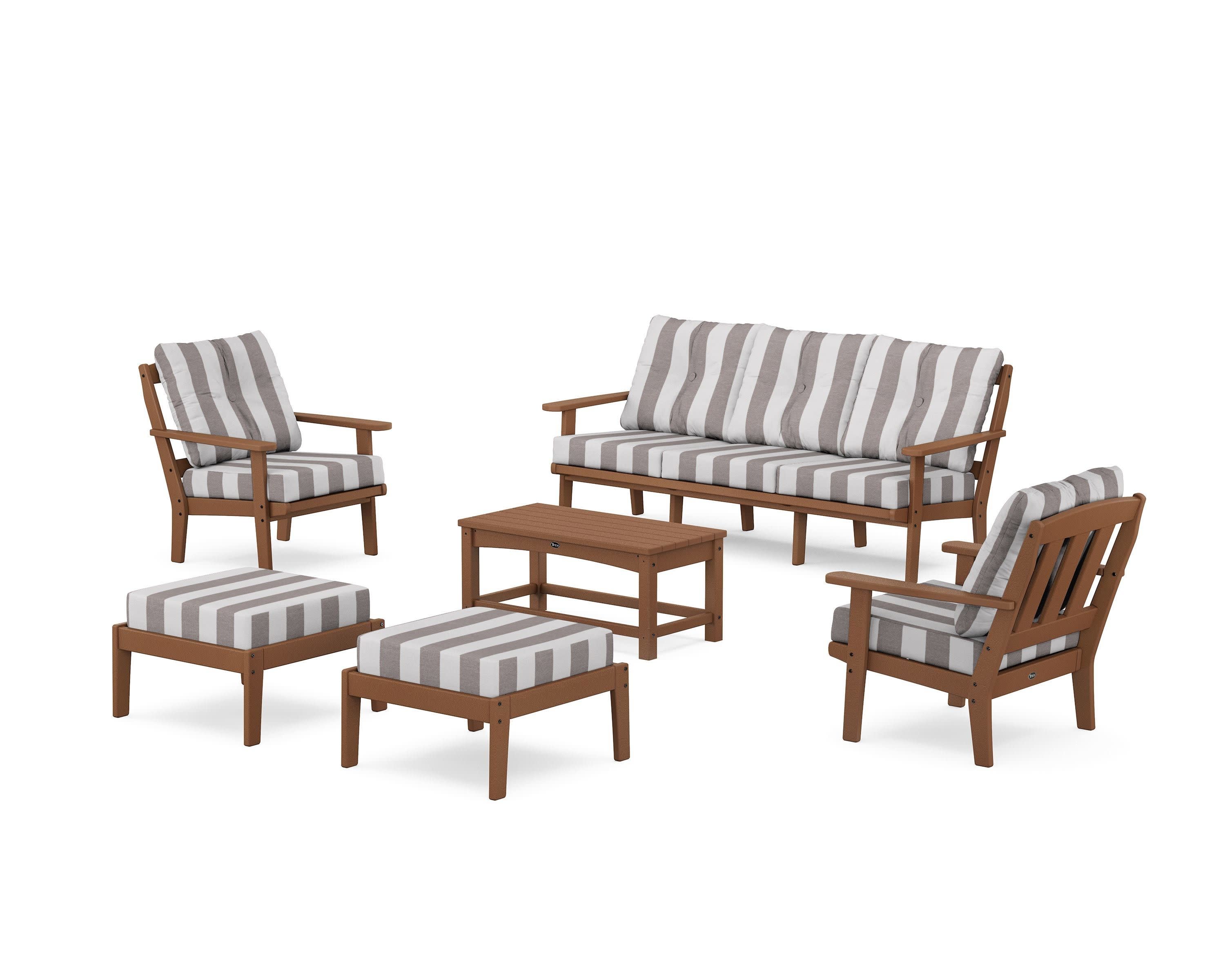 Cape Cod 6-Piece Lounge Sofa Set in Tree House / Cabana Stripe Grey Mist