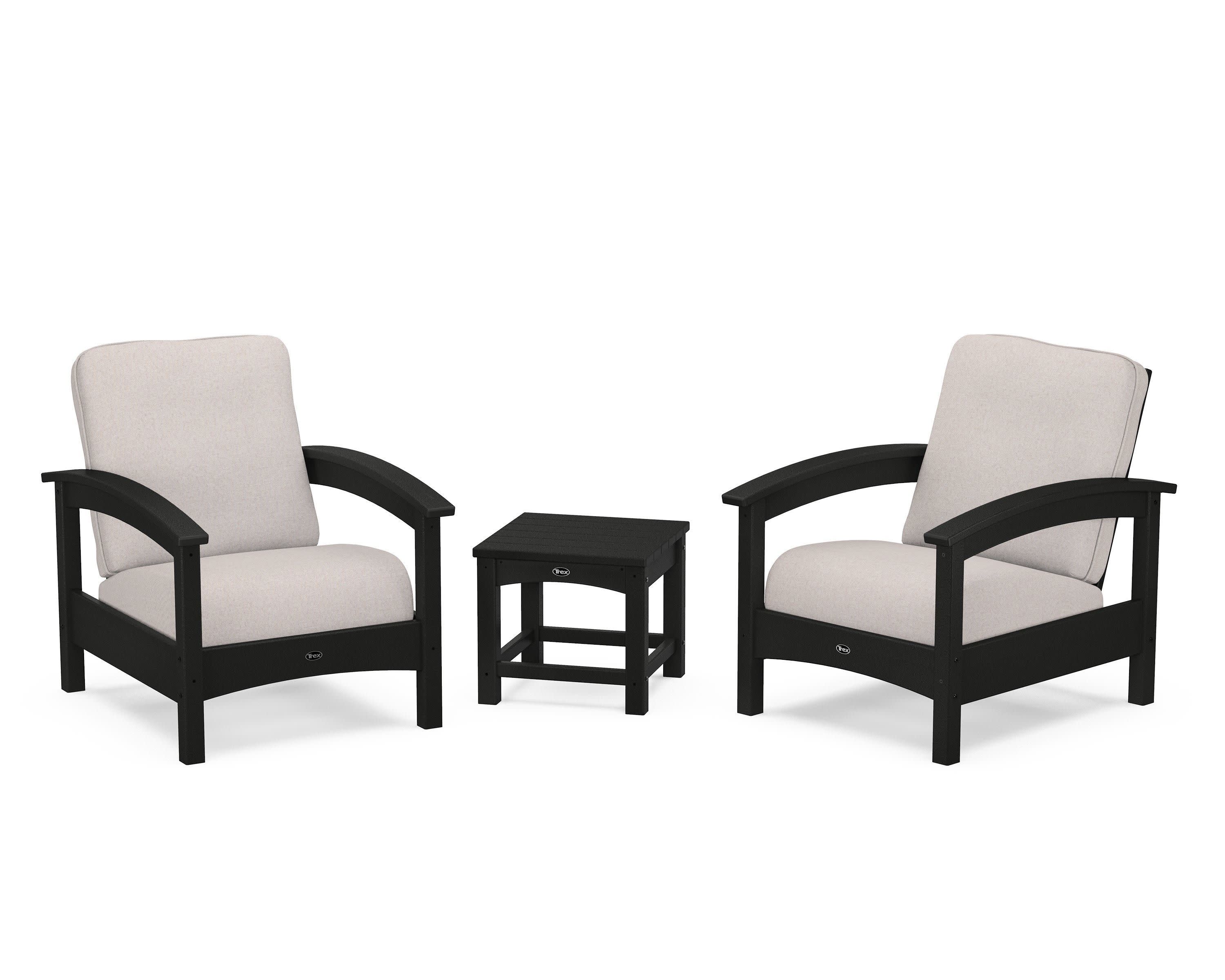 Rockport Club 3-Piece Deep Seating Conversation Set in Charcoal Black / Dune Burlap