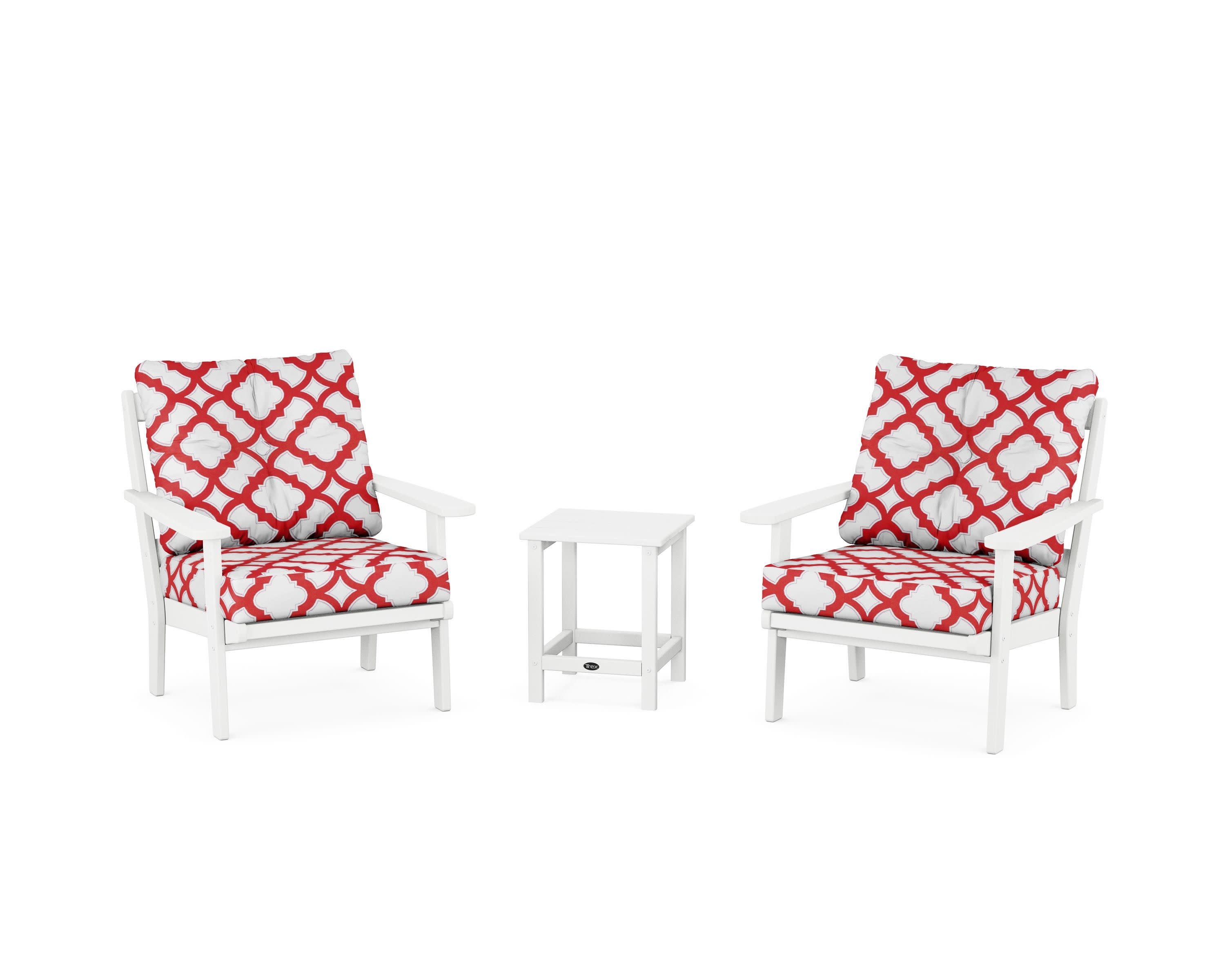 Cape Cod 3-Piece Deep Seating Set in Classic White / Trellis Crimson