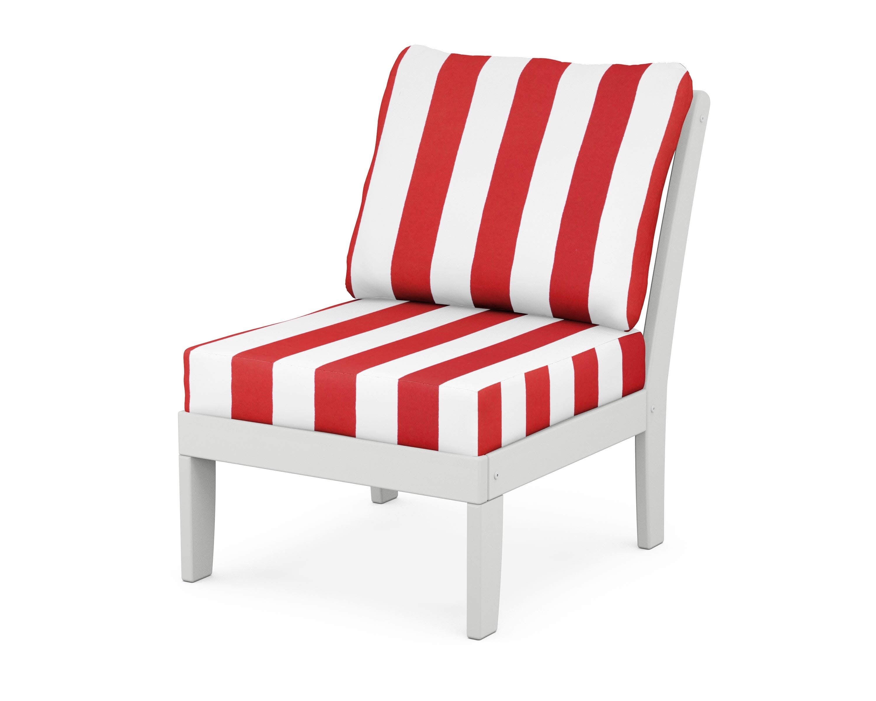 Yacht Club Modular Armless Chair in Classic White / Cabana Stripe Crimson