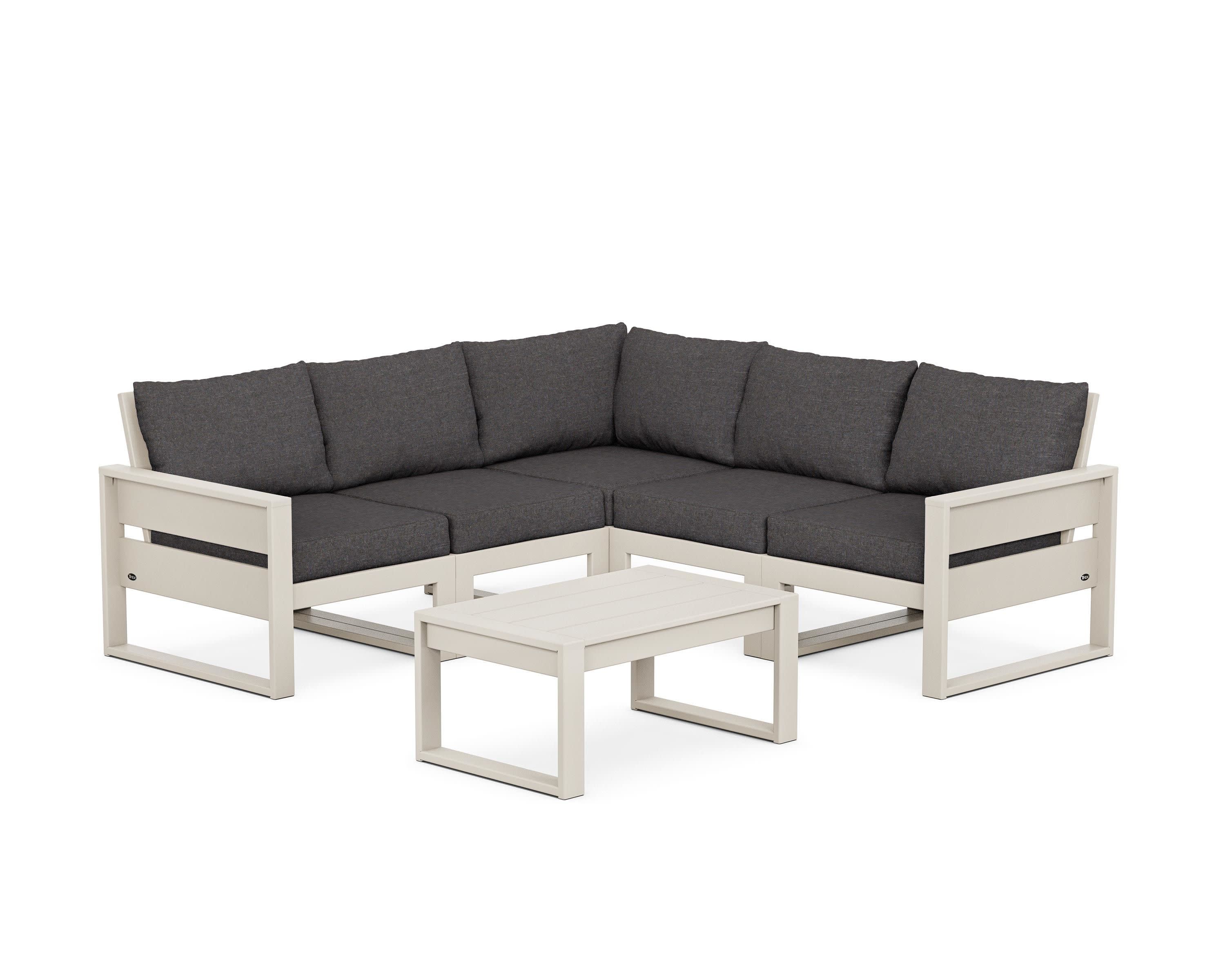 Eastport 6-Piece Deep Seating Sectional + Coffee Table Set in Sand Castle / Ash Charcoal