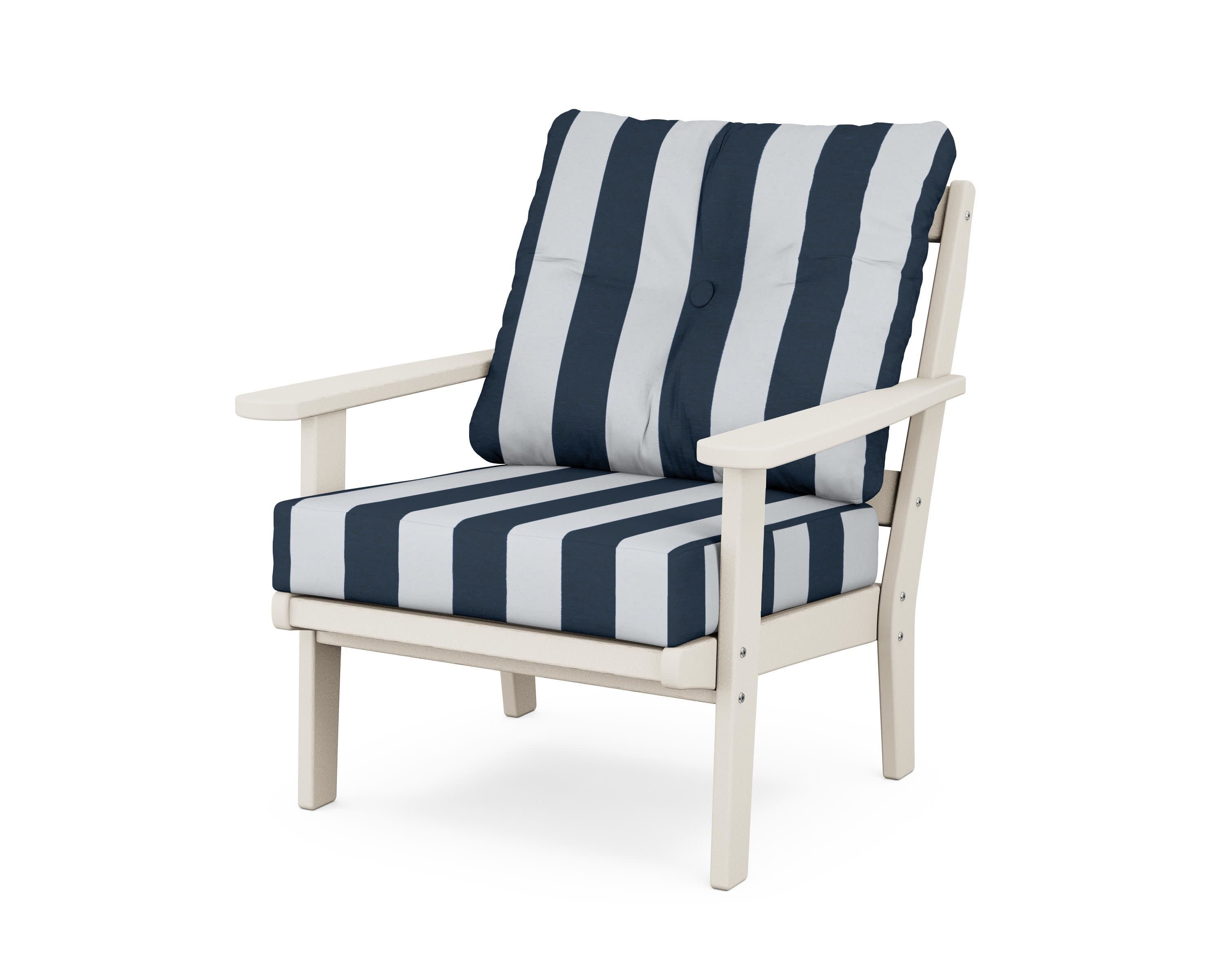 Cape Cod Deep Seating Chair in Sand Castle / Cabana Stripe Marine Indigo