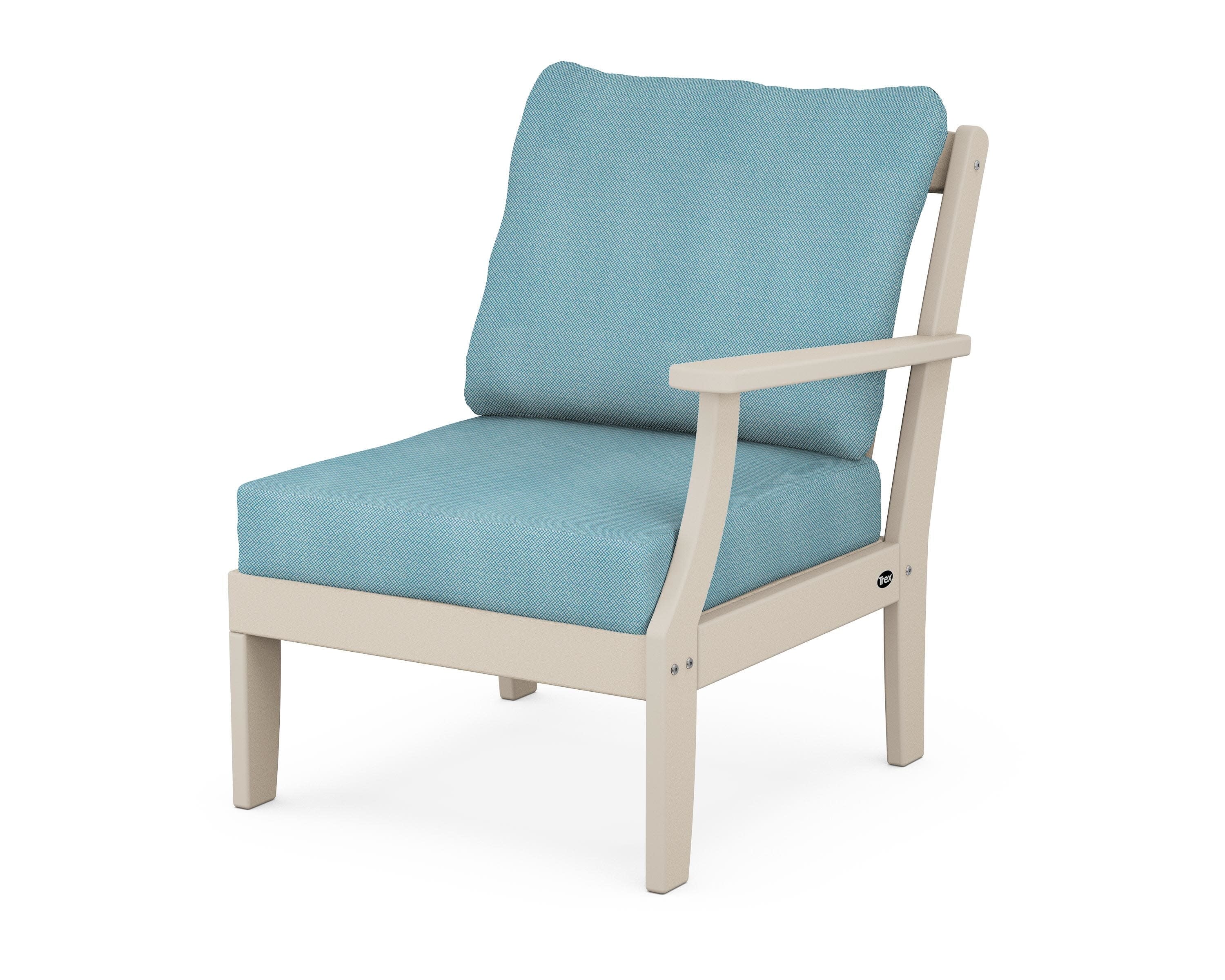 Yacht Club Modular Right Arm Chair in Sand Castle / Lattice Sky Blue